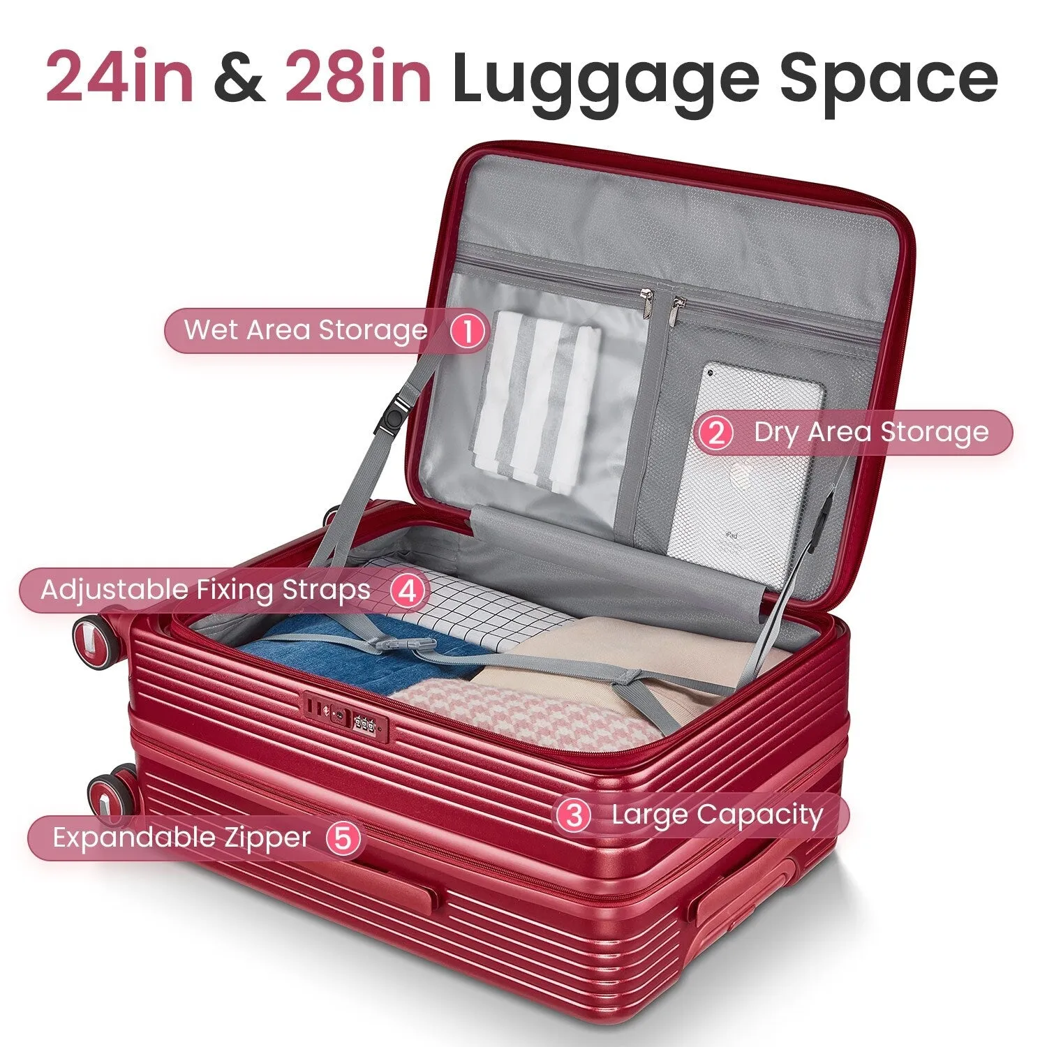 3 Piece (20/24/28) Expandable Luggage Sets with TSA Lock and Spinner Wheels, Hardsided Luggage with Front Pocket