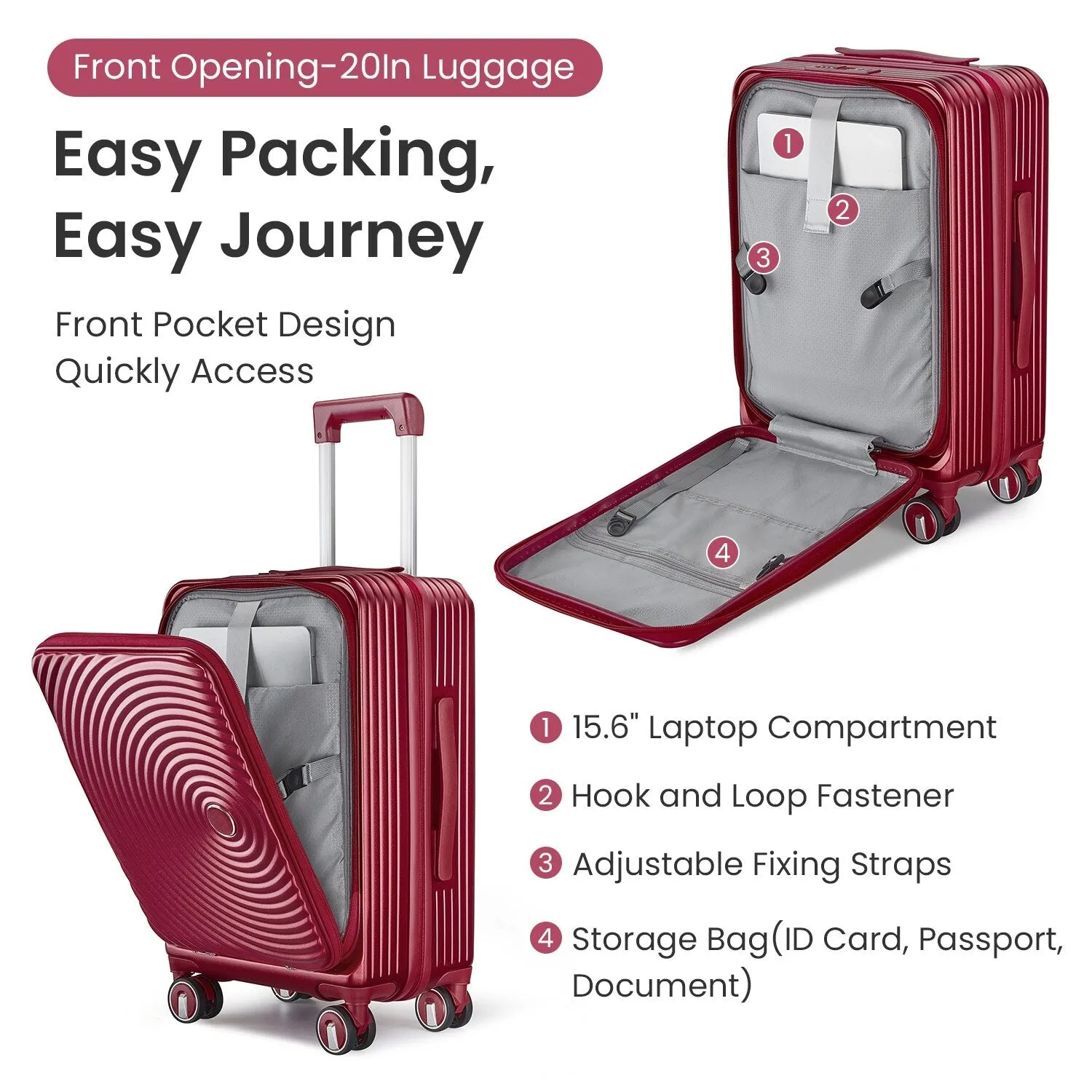 3 Piece (20/24/28) Expandable Luggage Sets with TSA Lock and Spinner Wheels, Hardsided Luggage with Front Pocket
