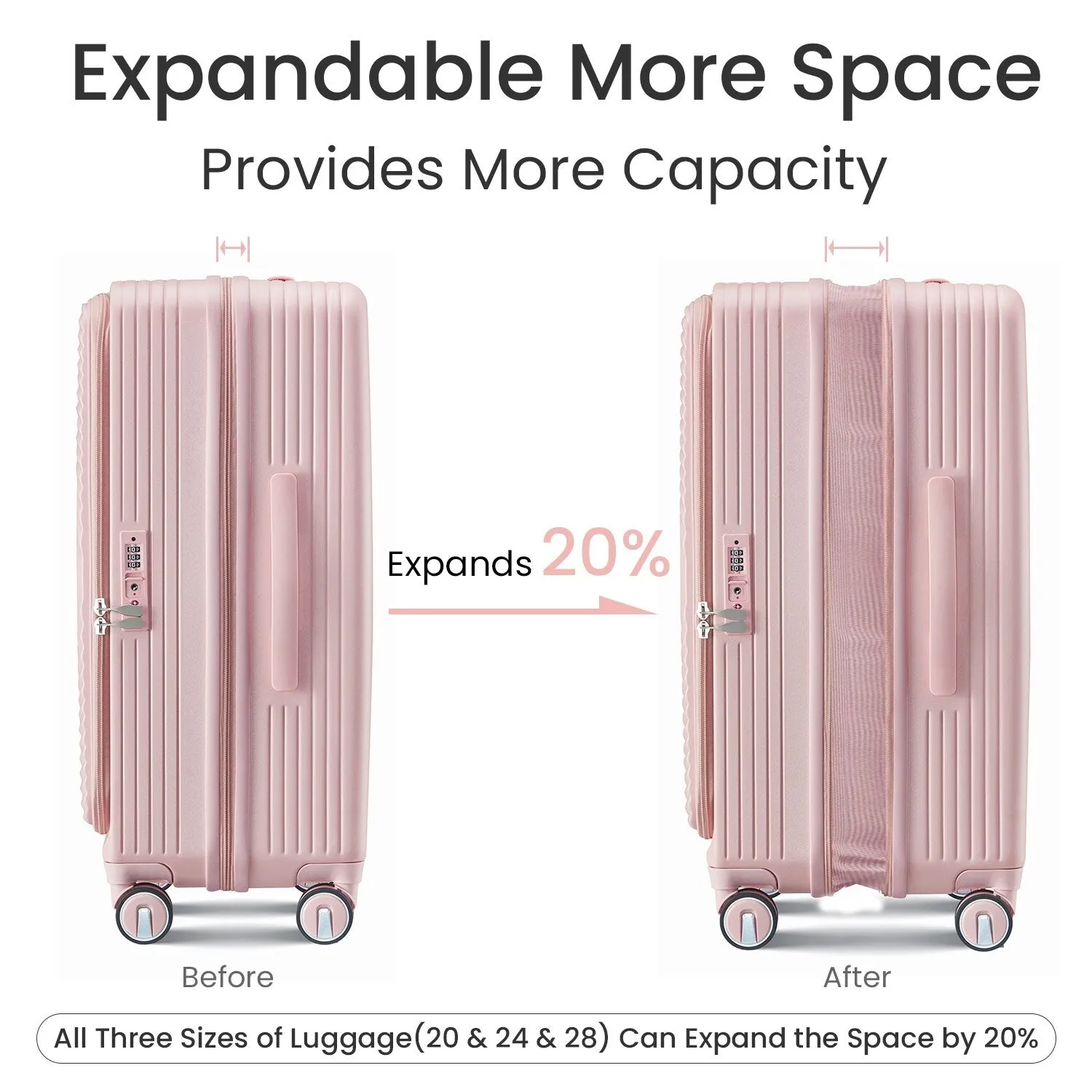 3 Piece (20/24/28) Expandable Luggage Sets with TSA Lock and Spinner Wheels, Hardsided Luggage with Front Pocket