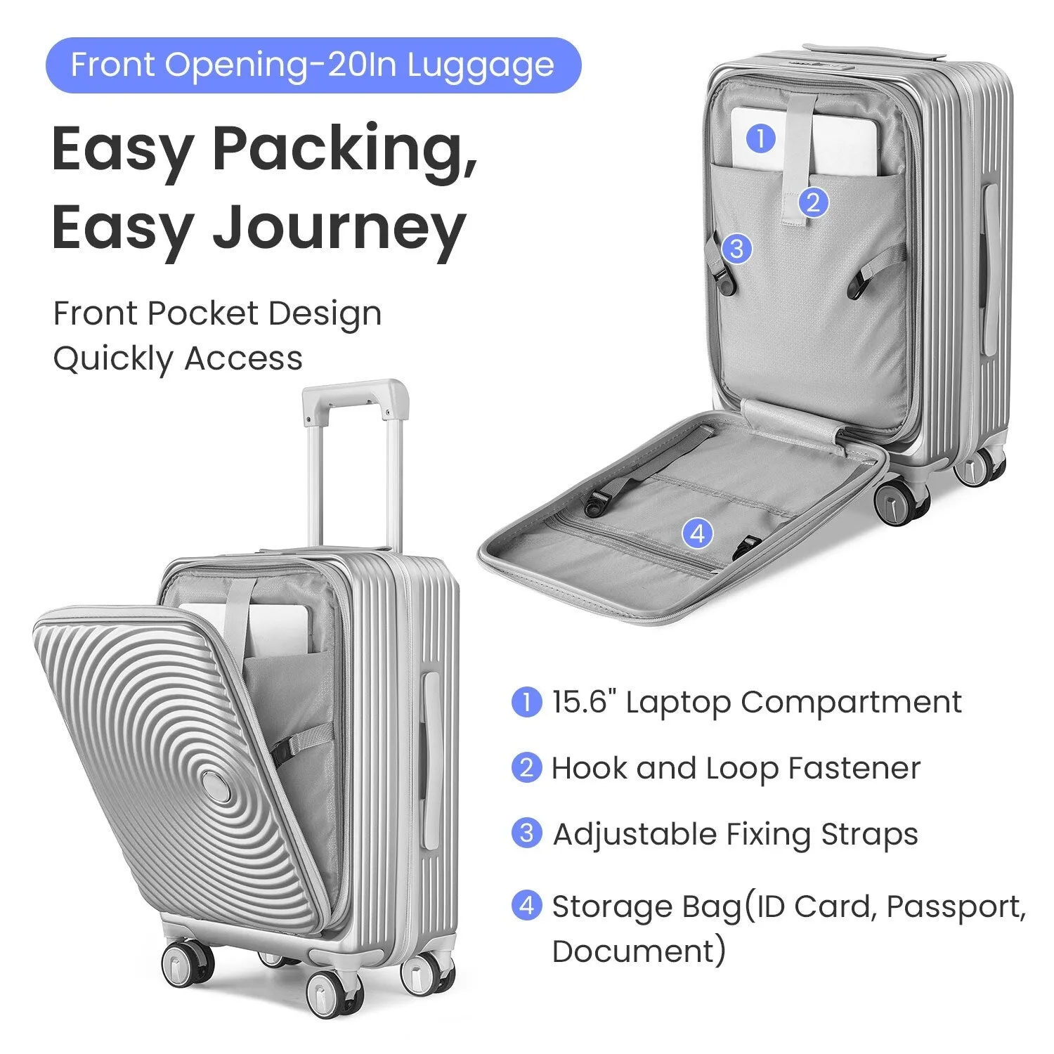 3 Piece (20/24/28) Expandable Luggage Sets with TSA Lock and Spinner Wheels, Hardsided Luggage with Front Pocket