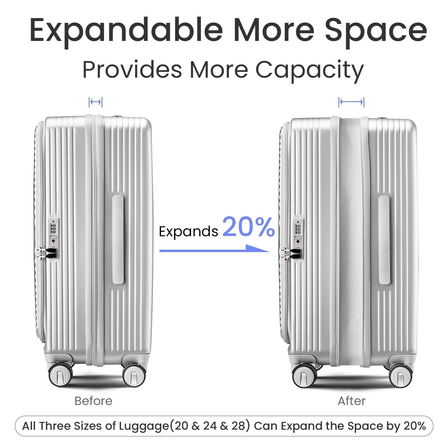 3 Piece (20/24/28) Expandable Luggage Sets with TSA Lock and Spinner Wheels, Hardsided Luggage with Front Pocket