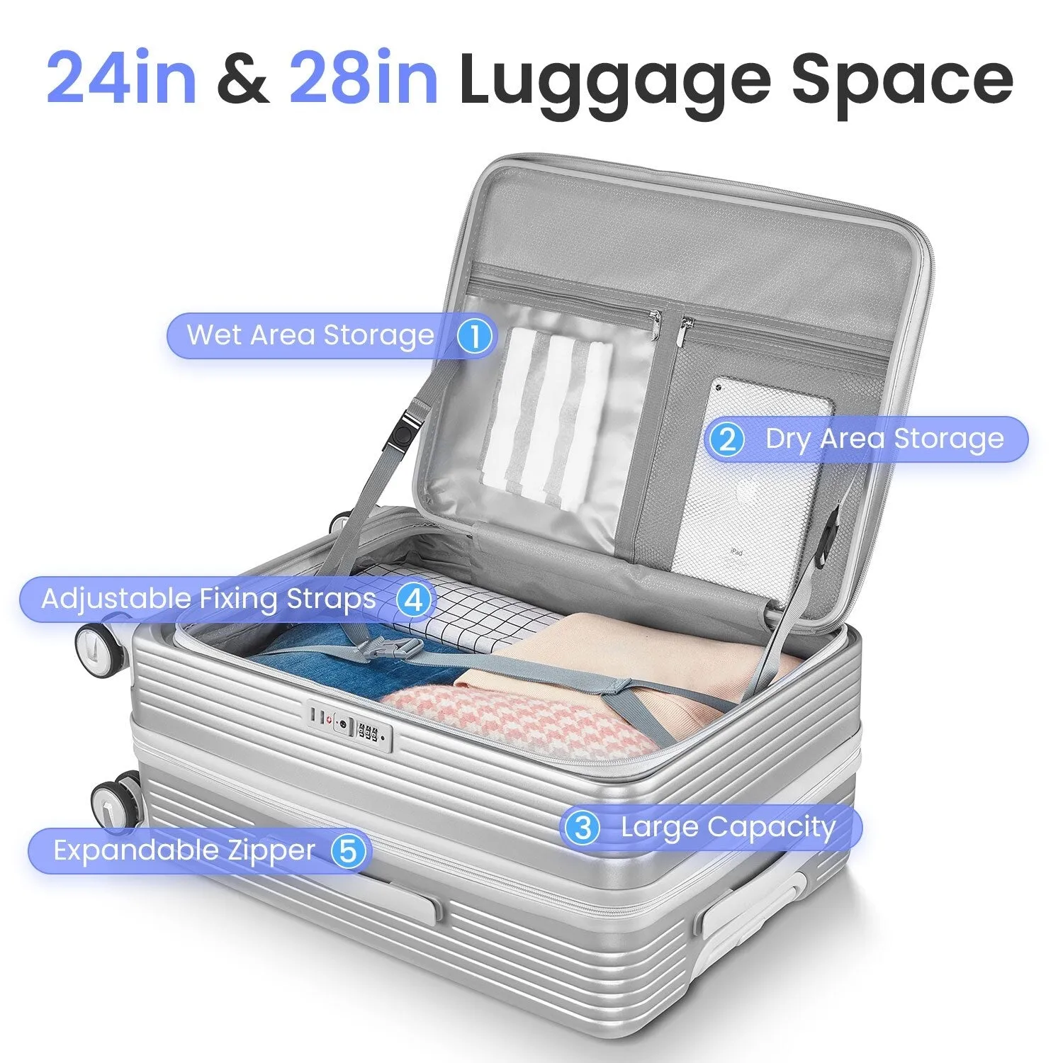 3 Piece (20/24/28) Expandable Luggage Sets with TSA Lock and Spinner Wheels, Hardsided Luggage with Front Pocket