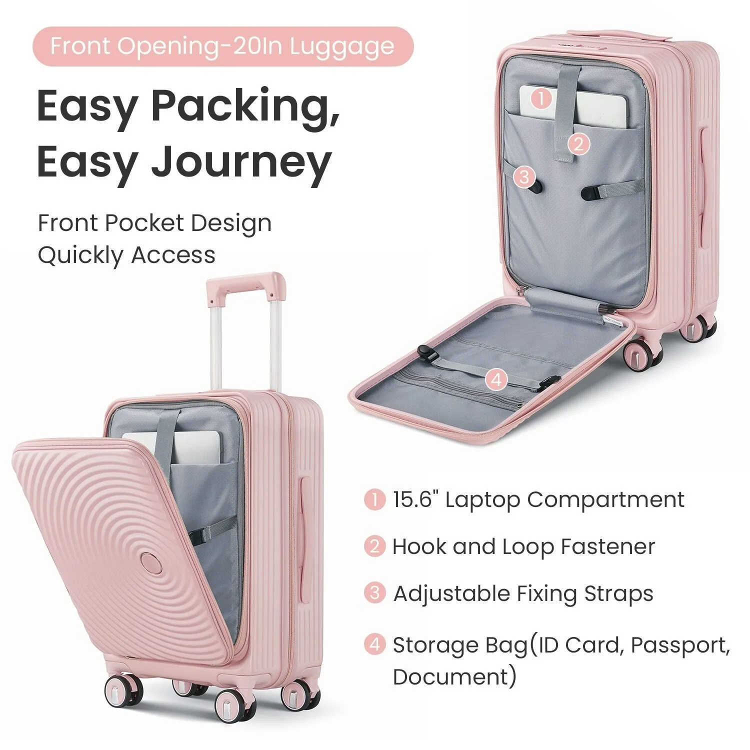 3 Piece (20/24/28) Expandable Luggage Sets with TSA Lock and Spinner Wheels, Hardsided Luggage with Front Pocket