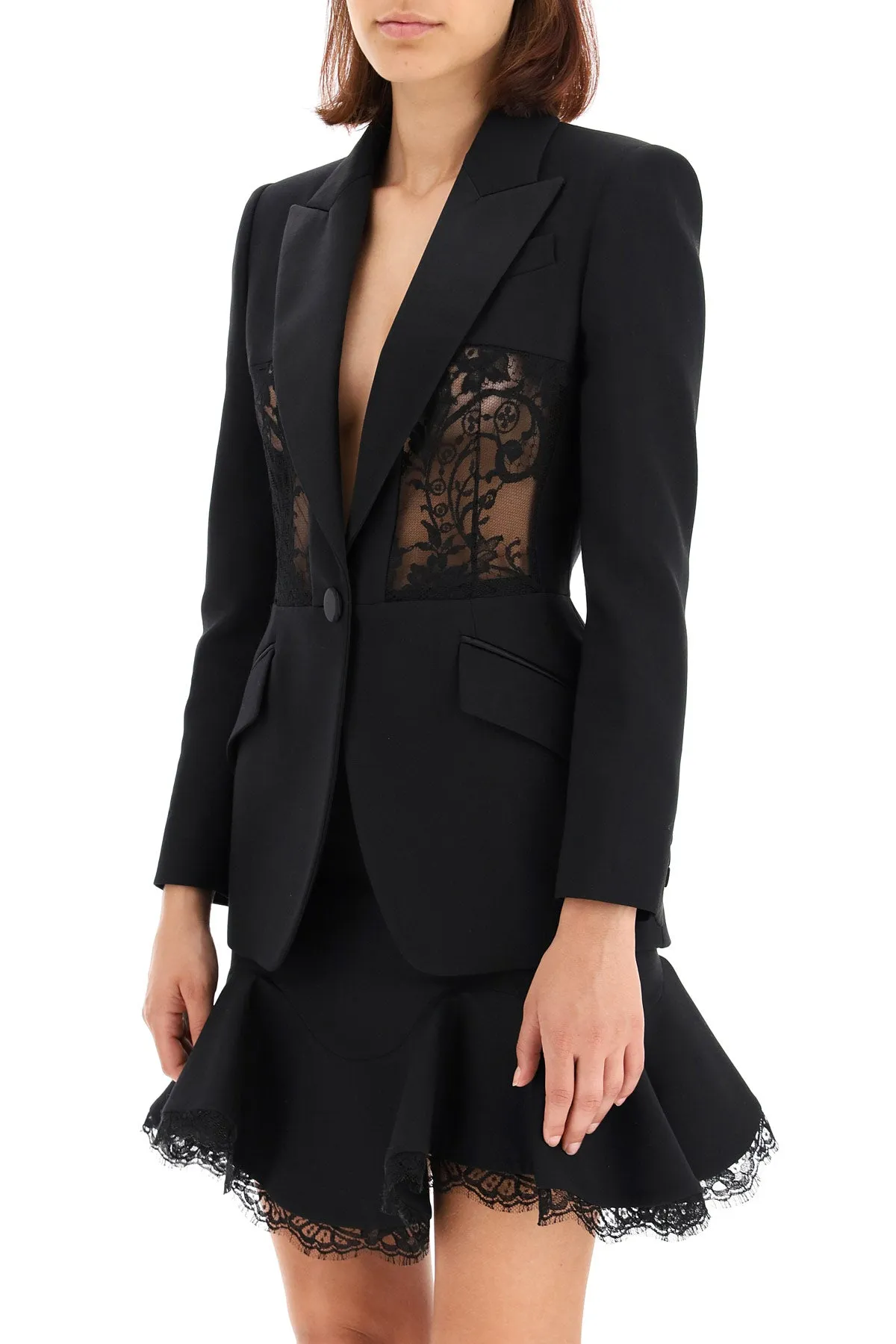 Alexander McQueen Lace-Panel Detailed Blazer
