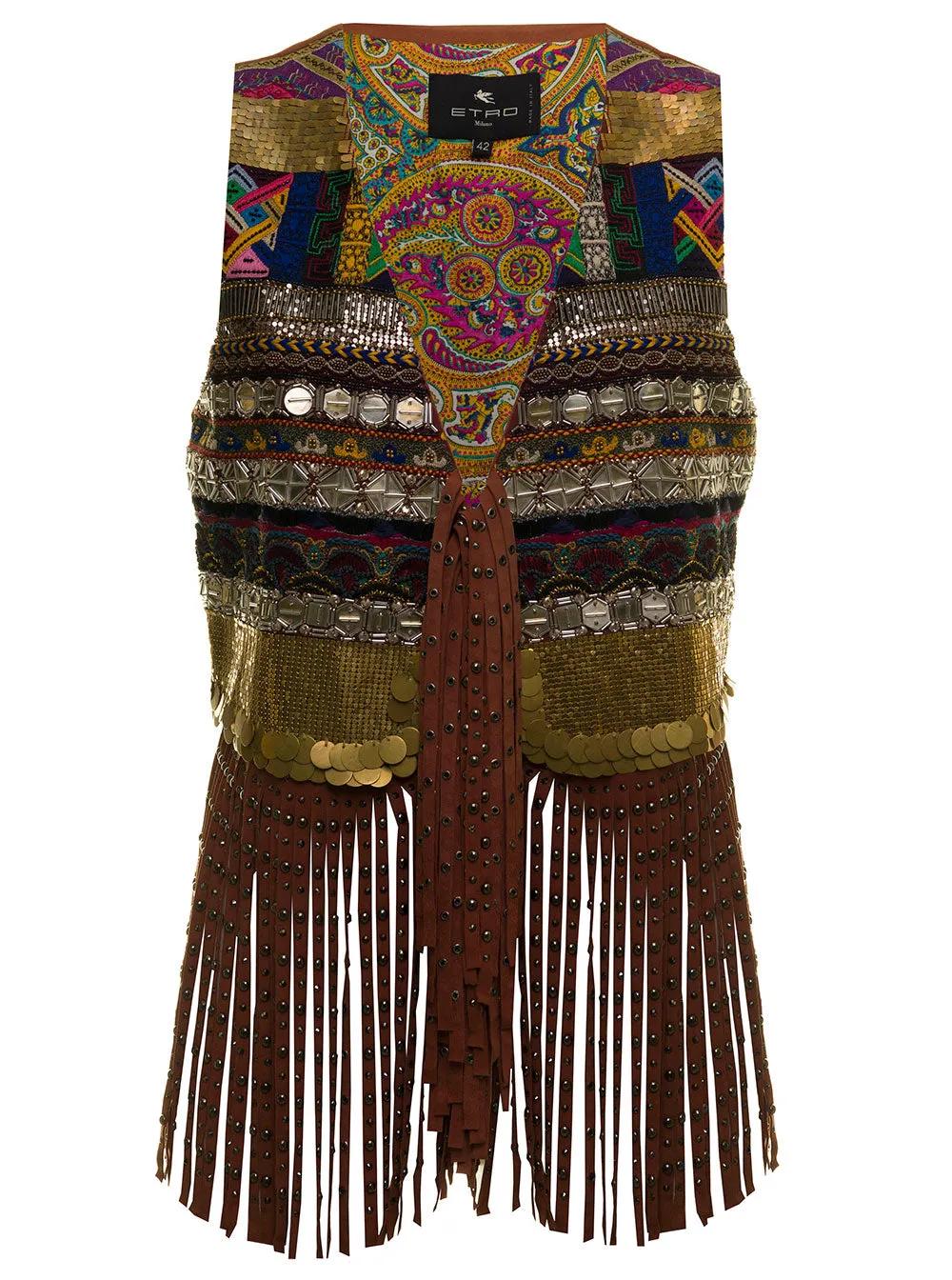Etro Abstract Patterned Fringe Detailed V-Neck Gilet
