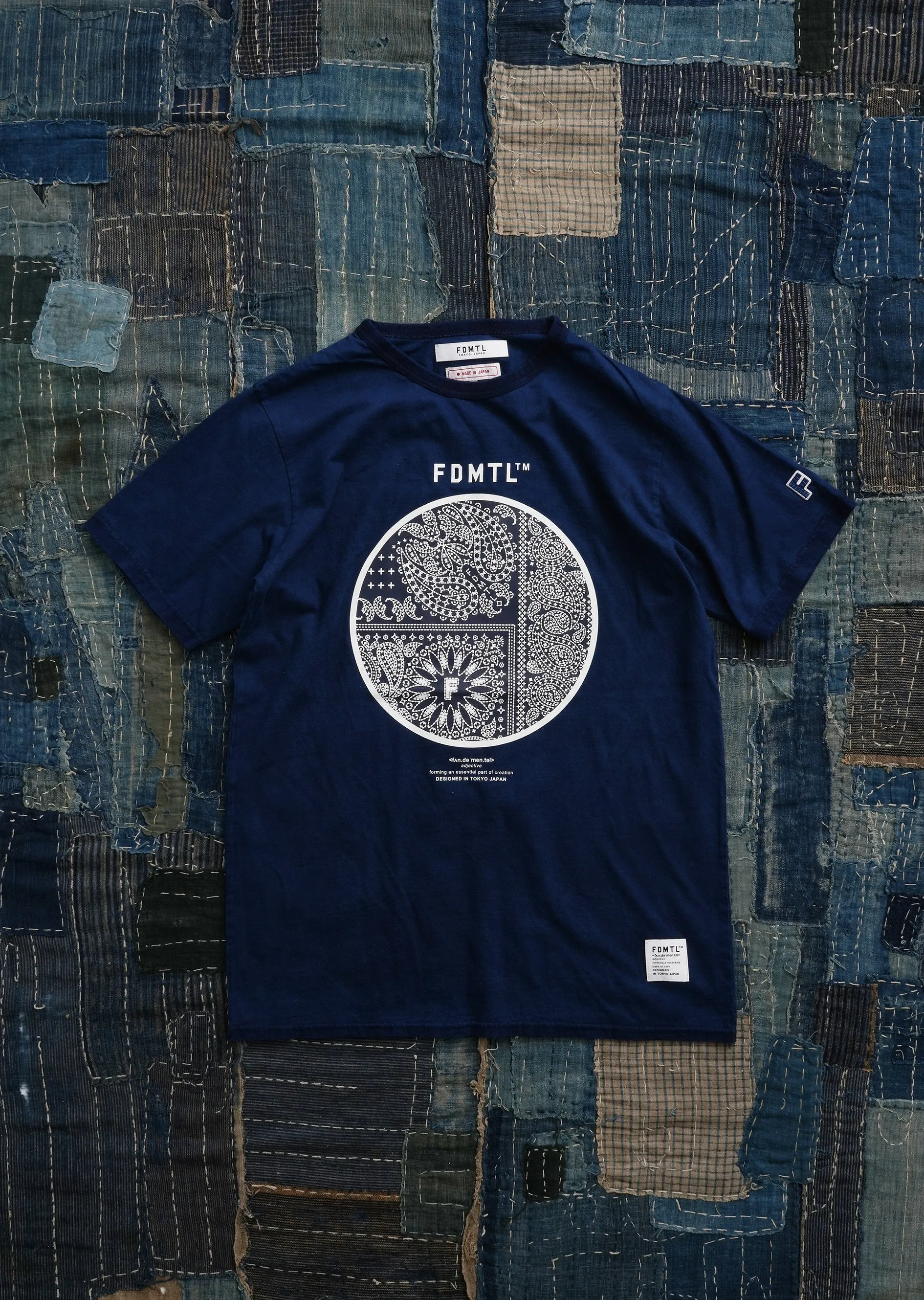 FDMTL | PRINTED PAISELY INDIGO TEE  { INDIGO