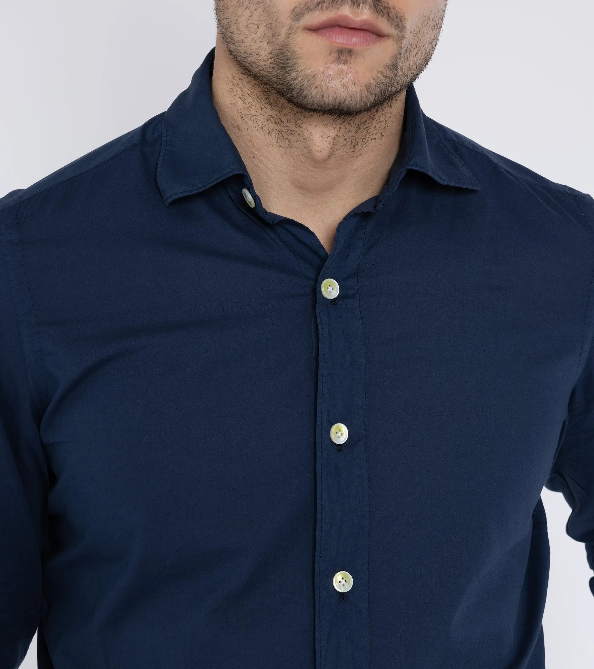Finamore Gaeta Superlight Cotton Luigi Sports Shirt: Navy