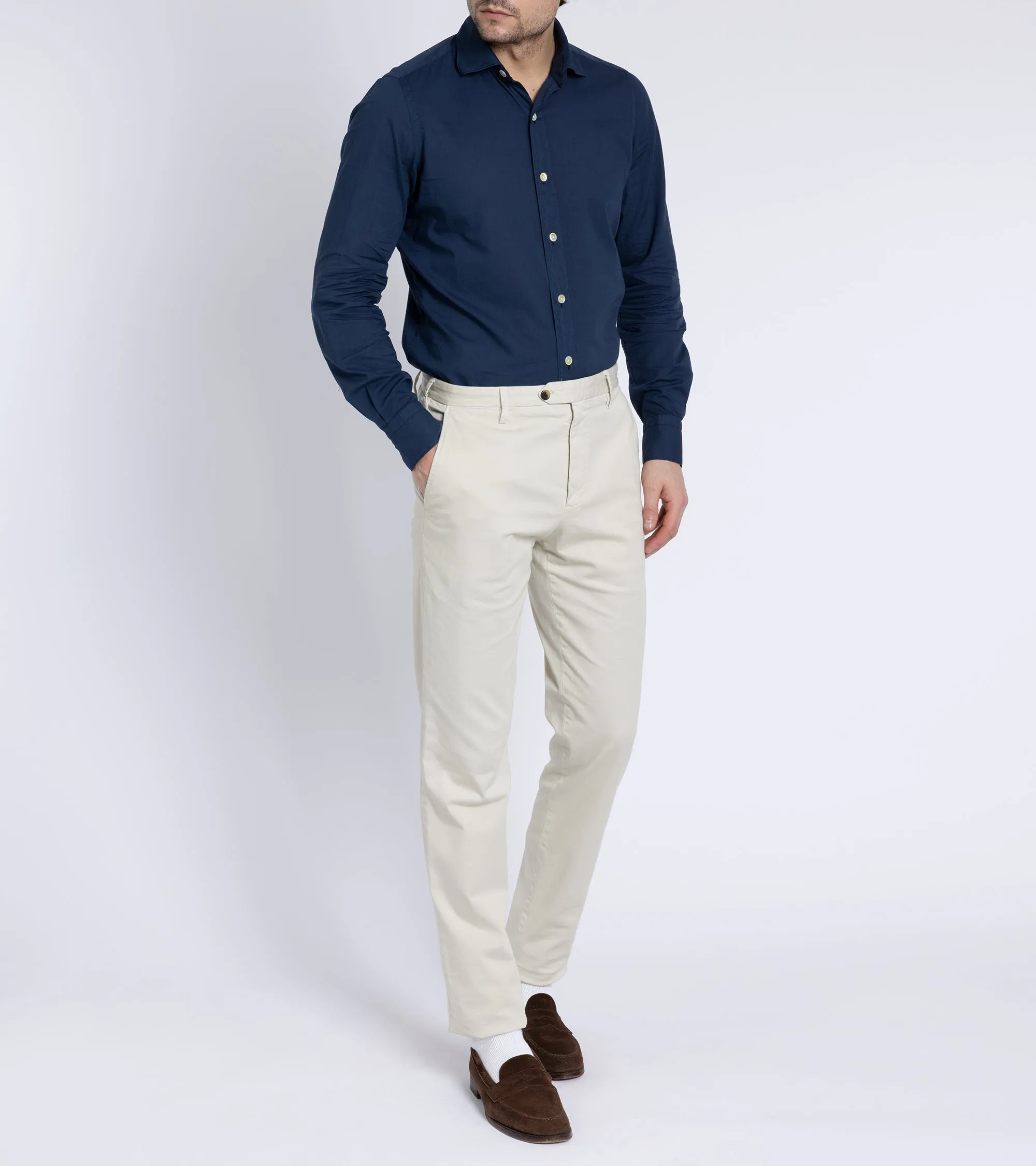 Finamore Gaeta Superlight Cotton Luigi Sports Shirt: Navy