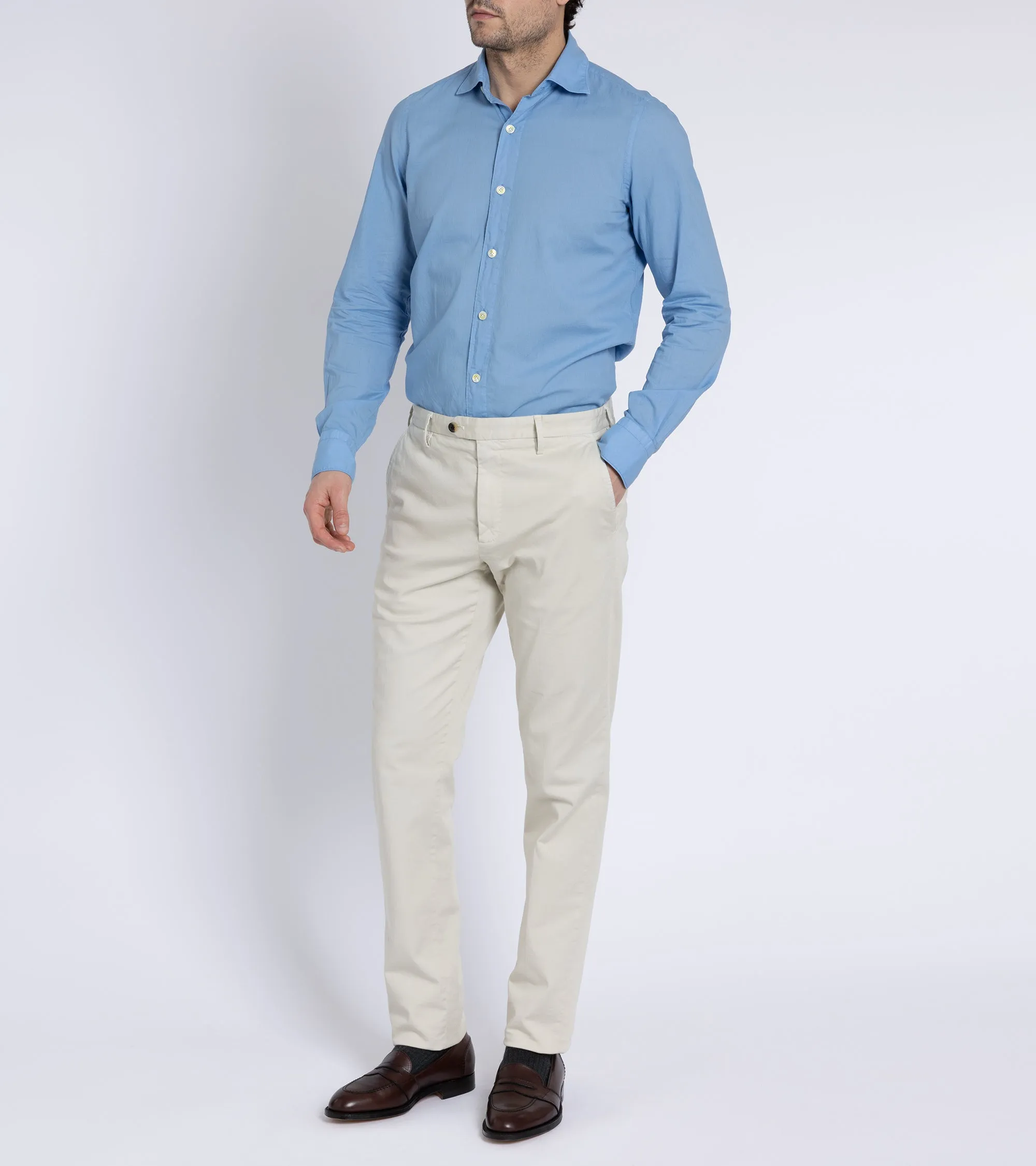 Finamore Gaeta Superlight Cotton Luigi Sports Shirt: Sea Blue