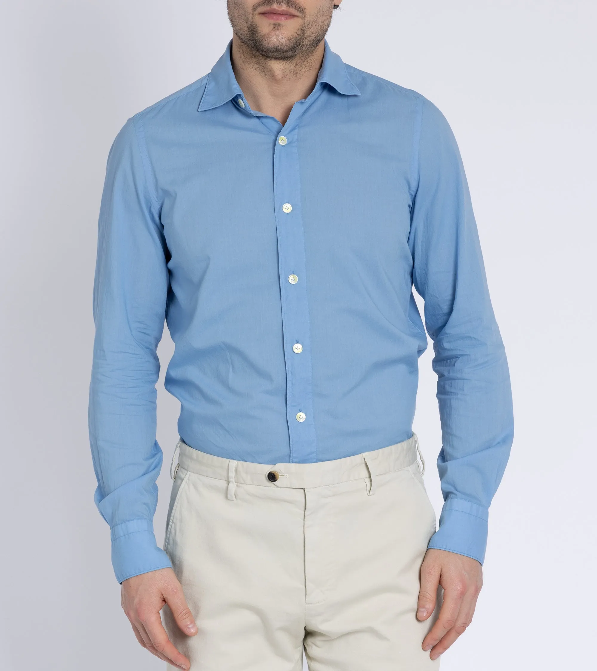 Finamore Gaeta Superlight Cotton Luigi Sports Shirt: Sea Blue