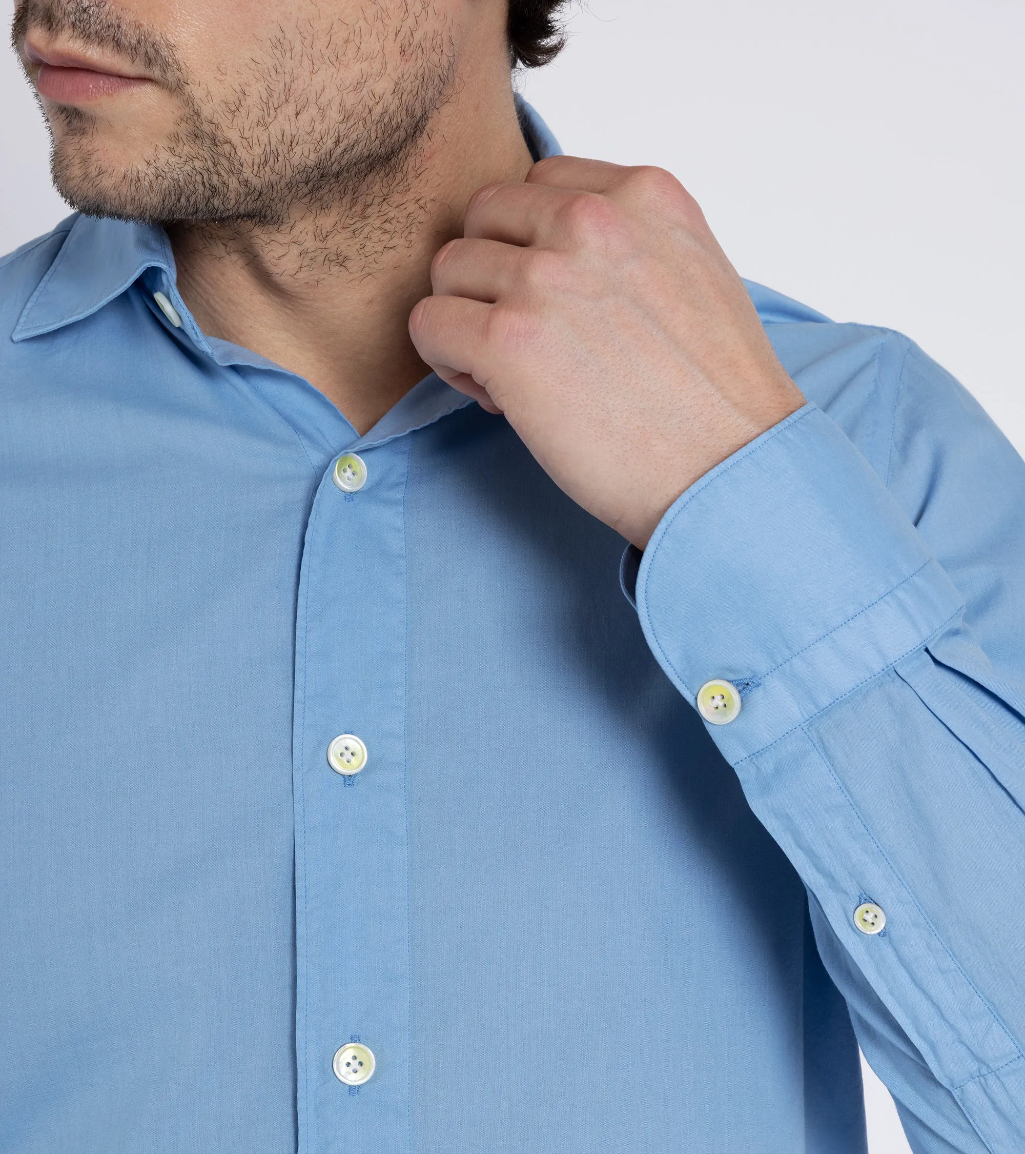 Finamore Gaeta Superlight Cotton Luigi Sports Shirt: Sea Blue