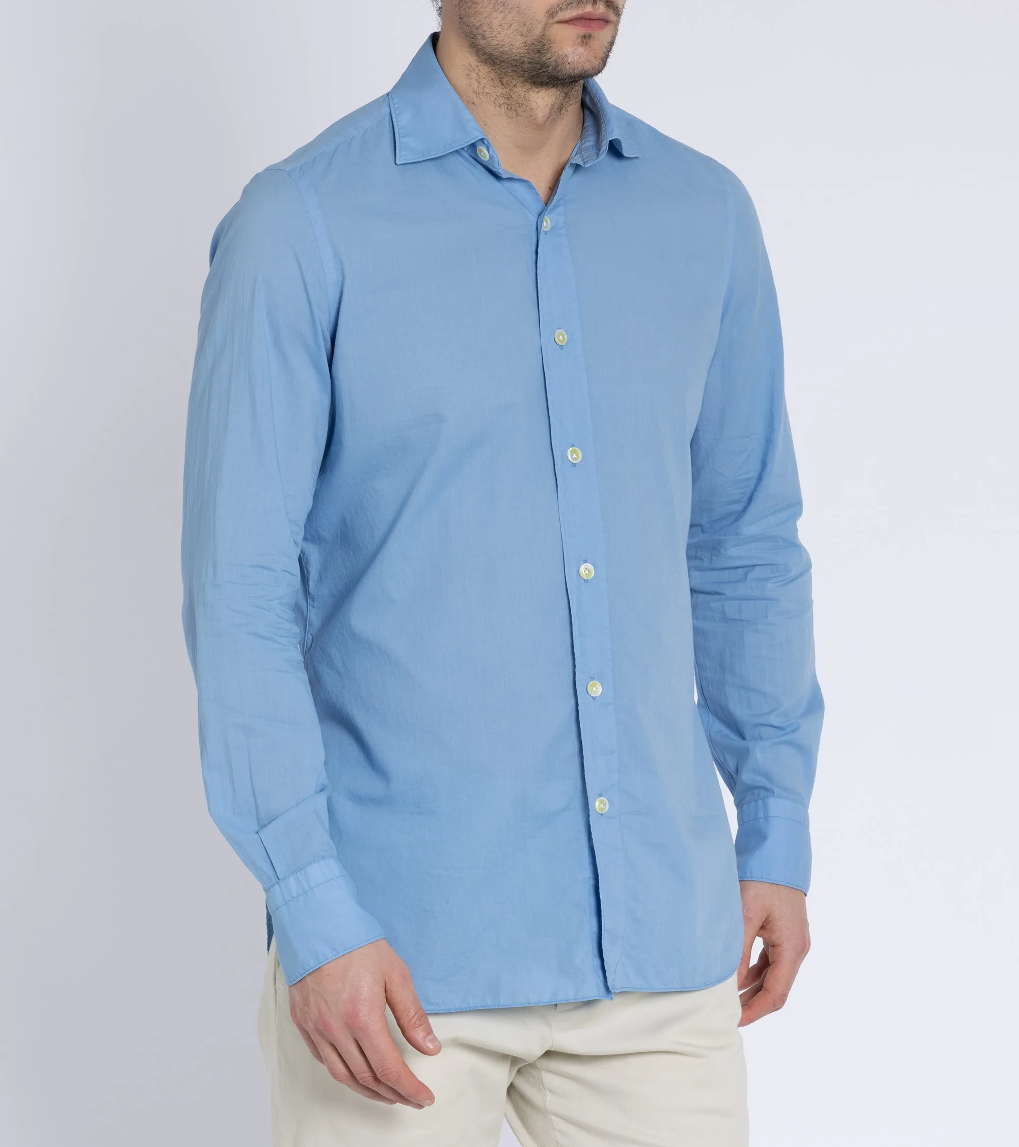 Finamore Gaeta Superlight Cotton Luigi Sports Shirt: Sea Blue