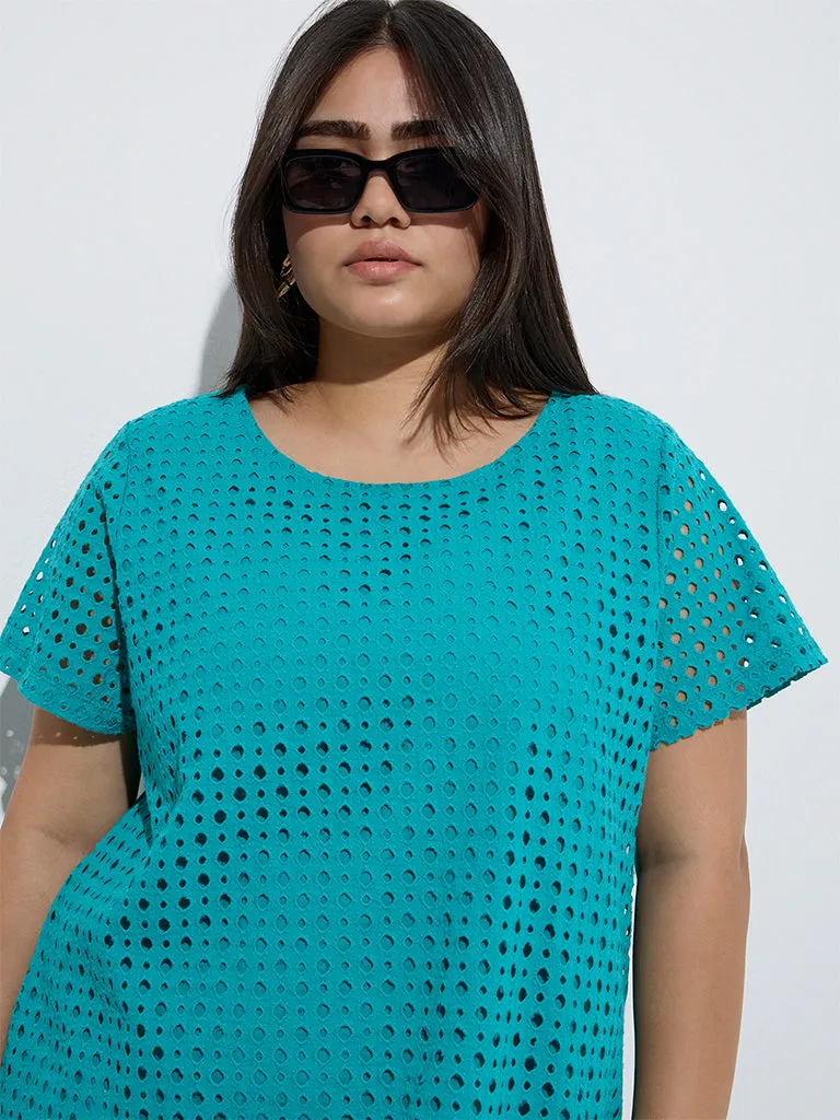 Gia Aqua Cut-Out Detailed Cotton T-Shirt