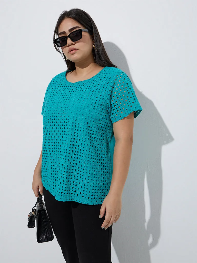 Gia Aqua Cut-Out Detailed Cotton T-Shirt