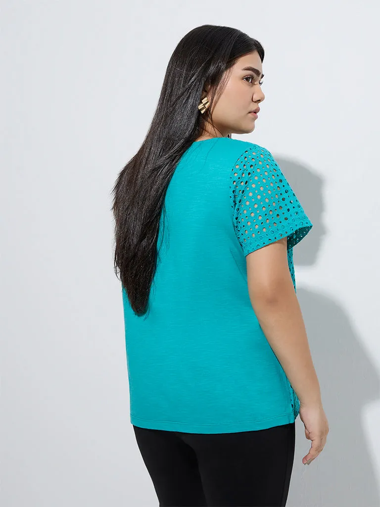Gia Aqua Cut-Out Detailed Cotton T-Shirt