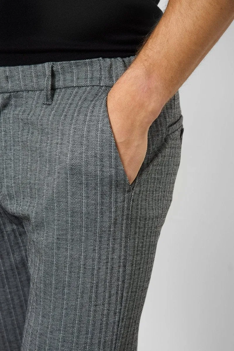 Herringbone Stripe Pants in Dark Grey