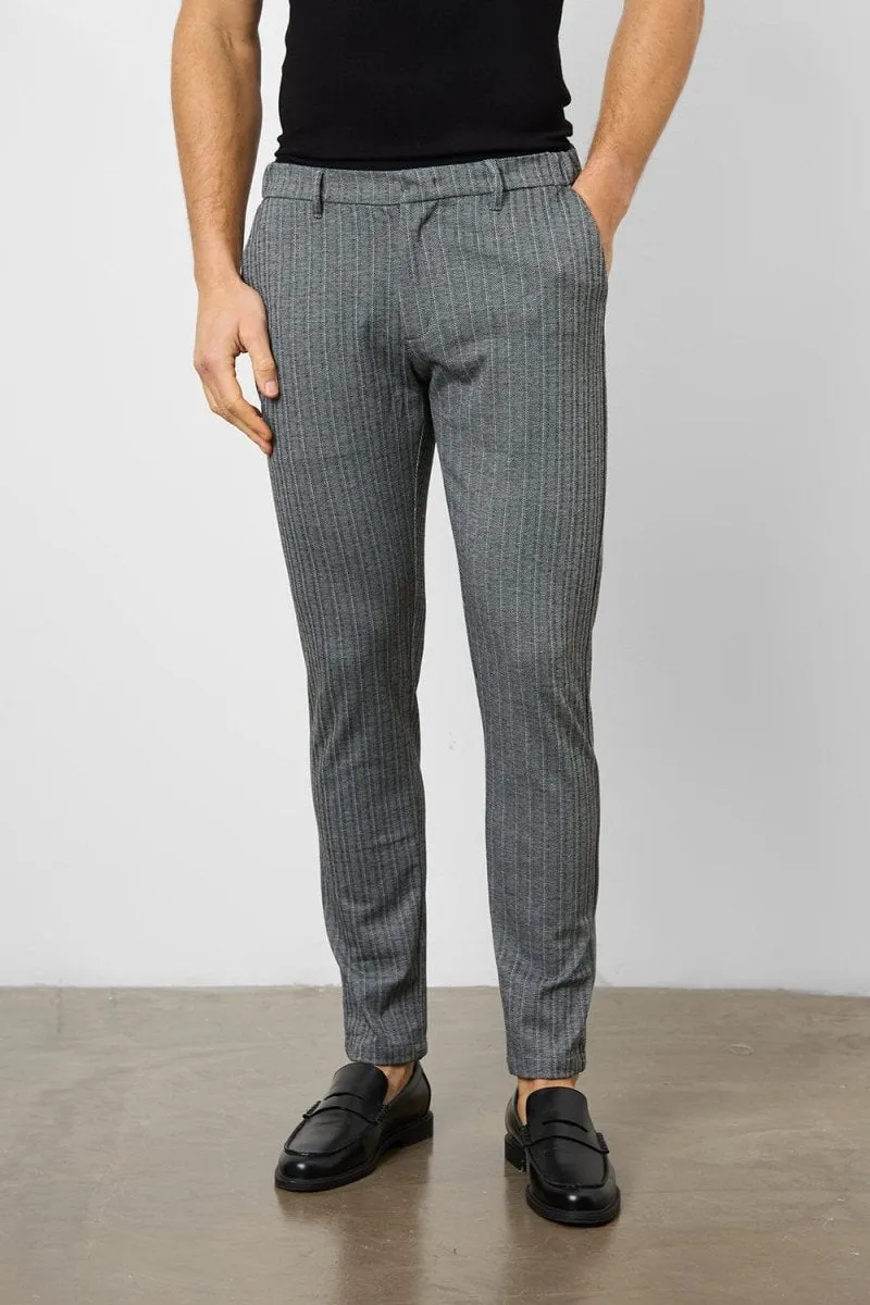 Herringbone Stripe Pants in Dark Grey