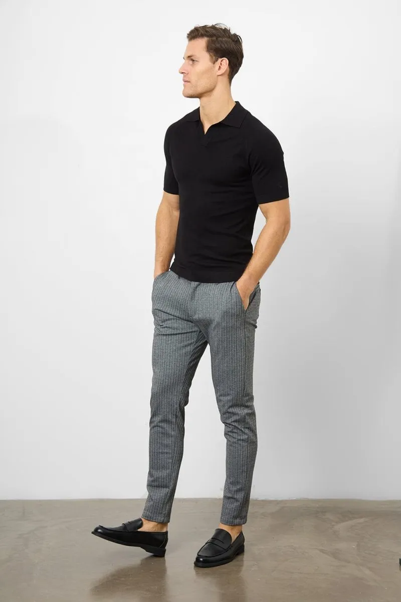 Herringbone Stripe Pants in Dark Grey