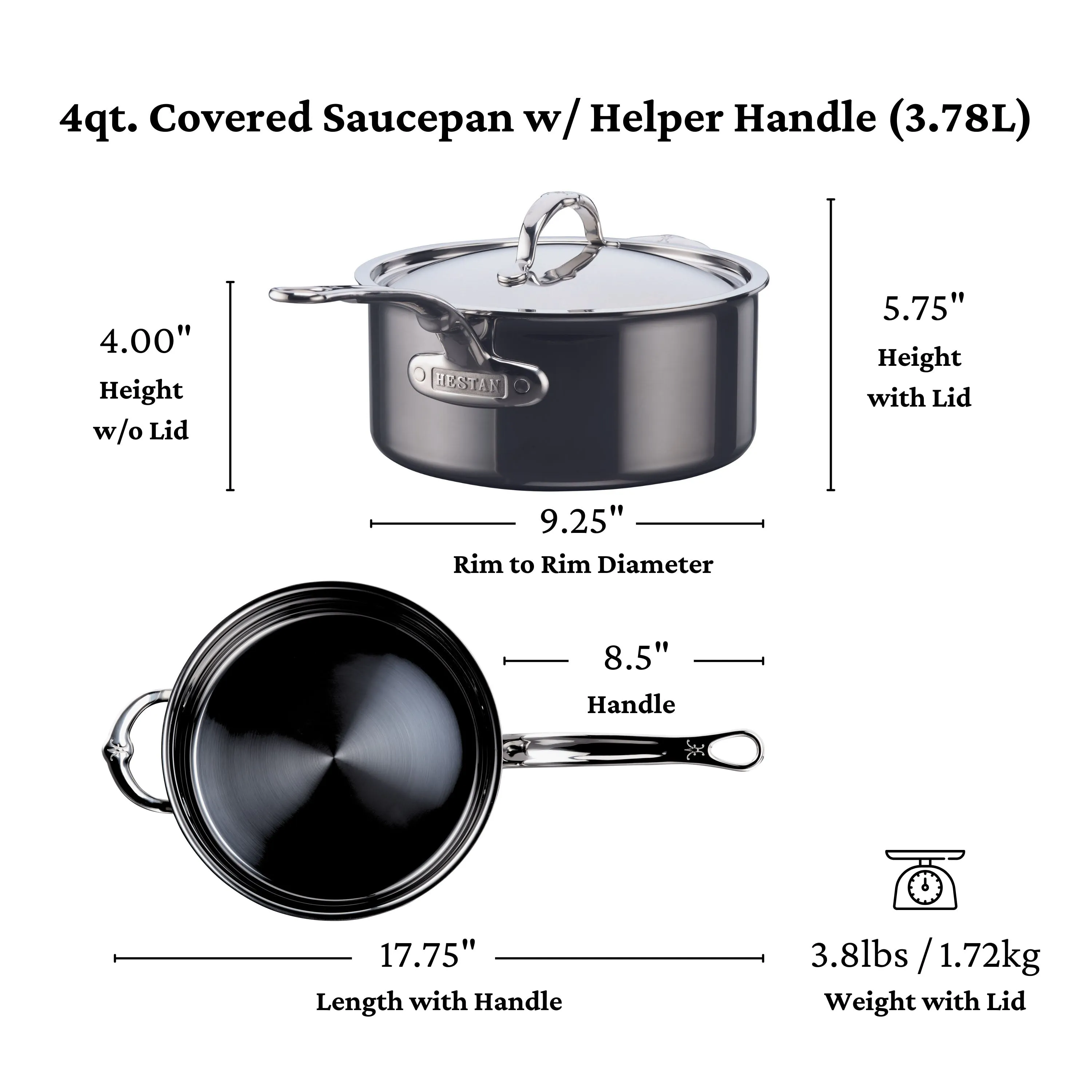 Hestan Nanobond Covered Saucepan w/helper handle - 4.0qt (22cm)