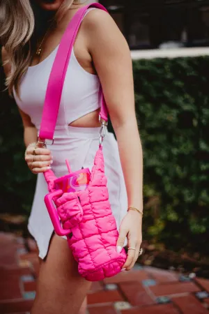 Hot Pink Quilted Water Bottle Carrier Bag