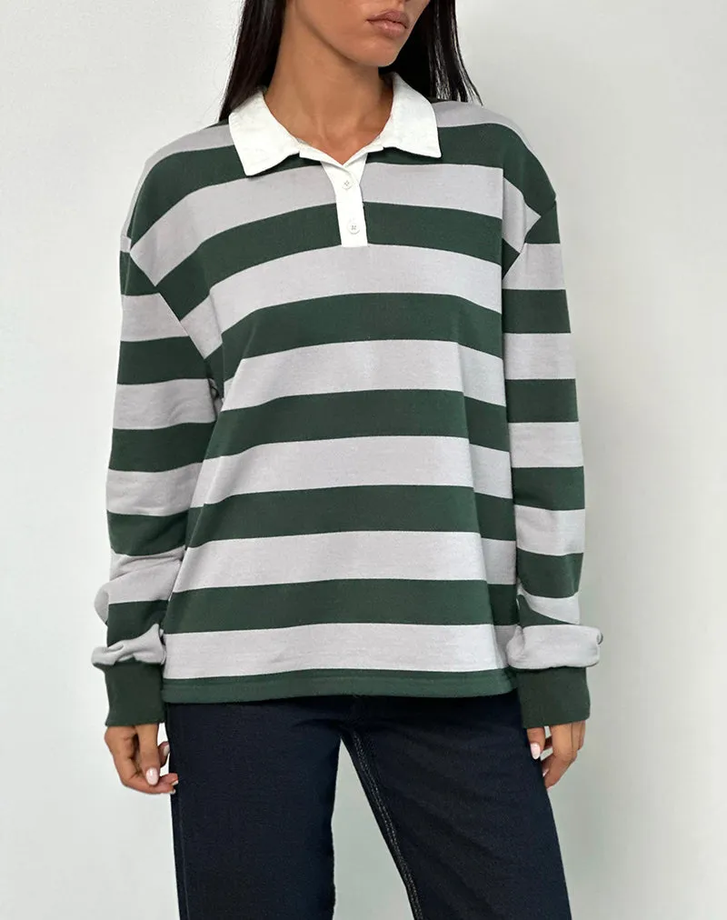 Kumara Rugby Shirt in Green. Khaki and White
