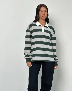 Kumara Rugby Shirt in Green. Khaki and White