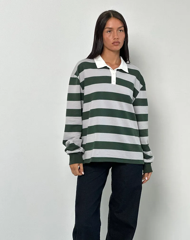 Kumara Rugby Shirt in Green. Khaki and White
