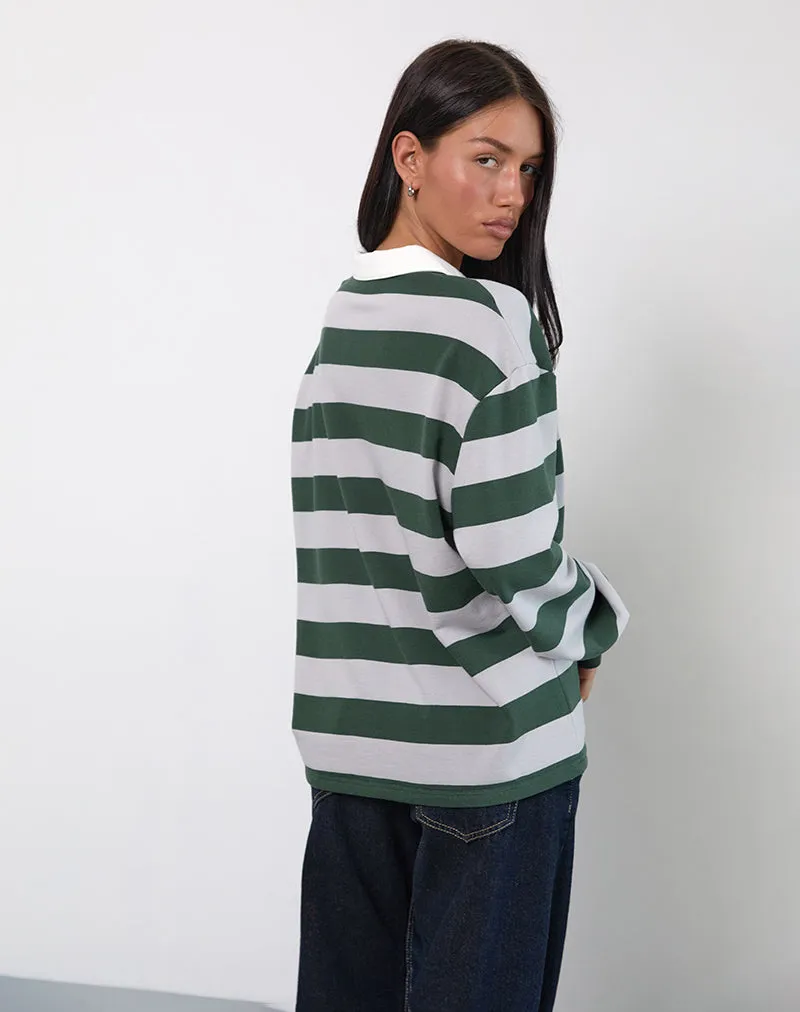 Kumara Rugby Shirt in Green. Khaki and White