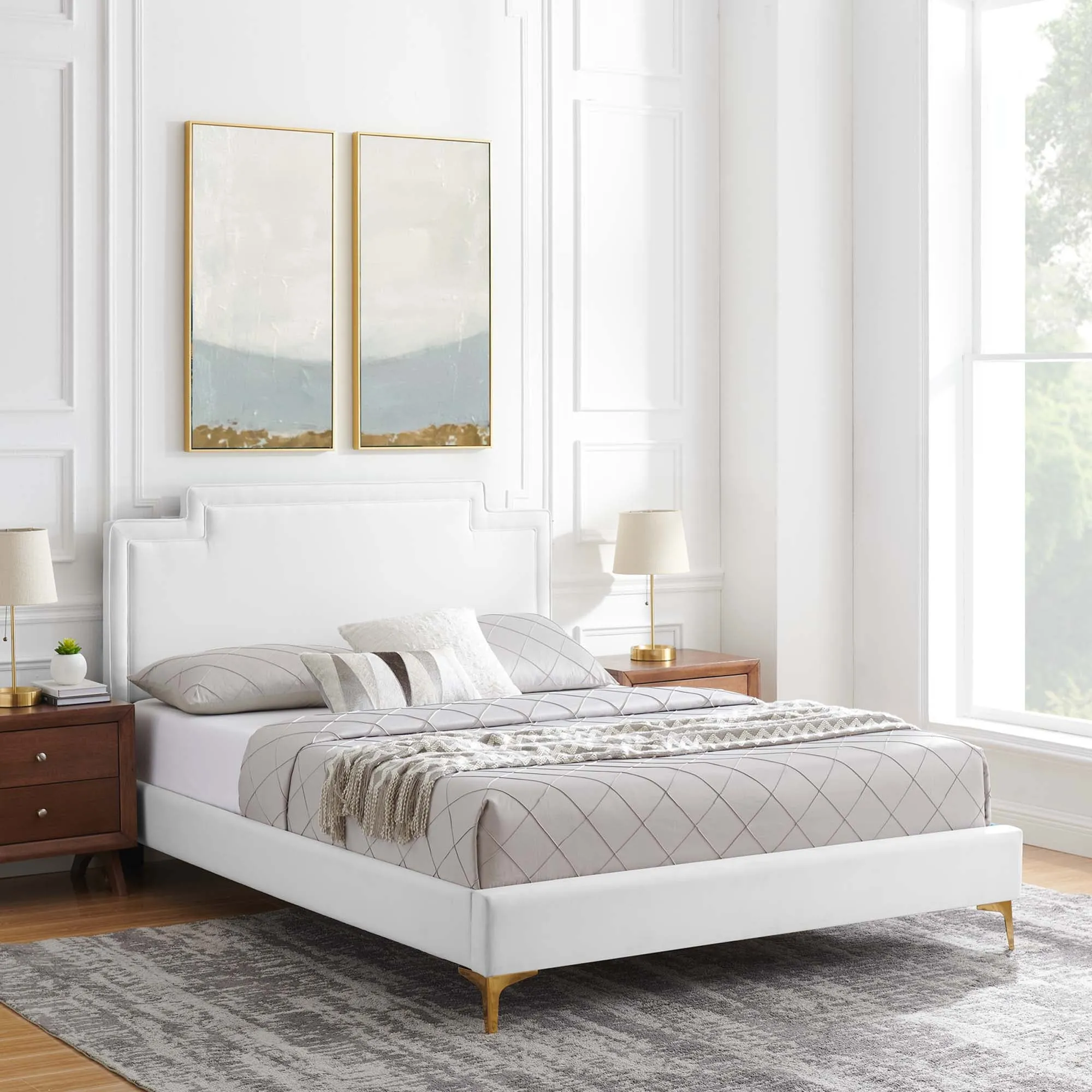 Liva Performance Velvet Bed With Gold Metal Legs by Modway