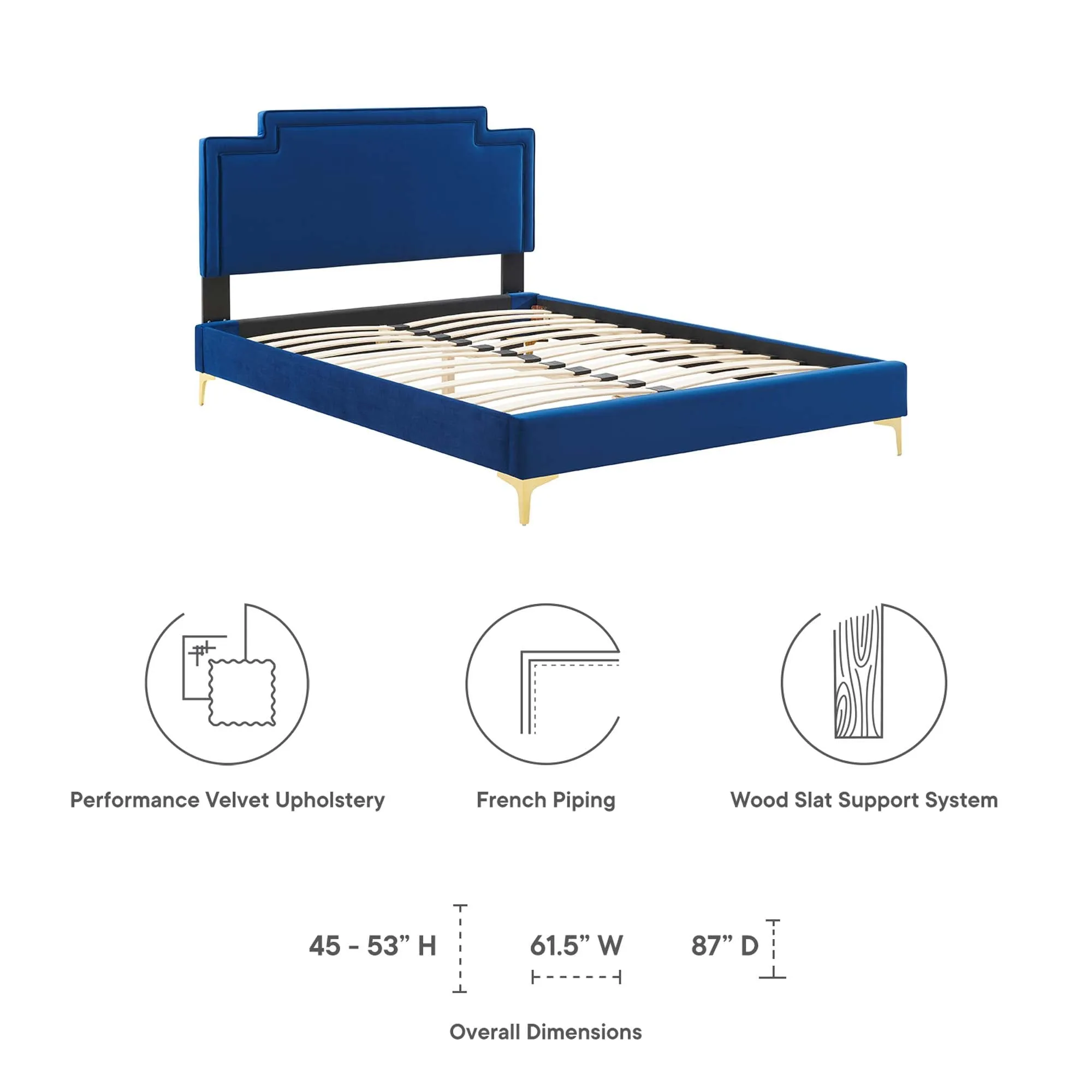 Liva Performance Velvet Bed With Gold Metal Legs by Modway