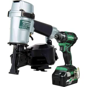 Metabo HPT KNV45AB2M Pro Bundle 1-3/4" Coil Roffing Nailer and impact Kit