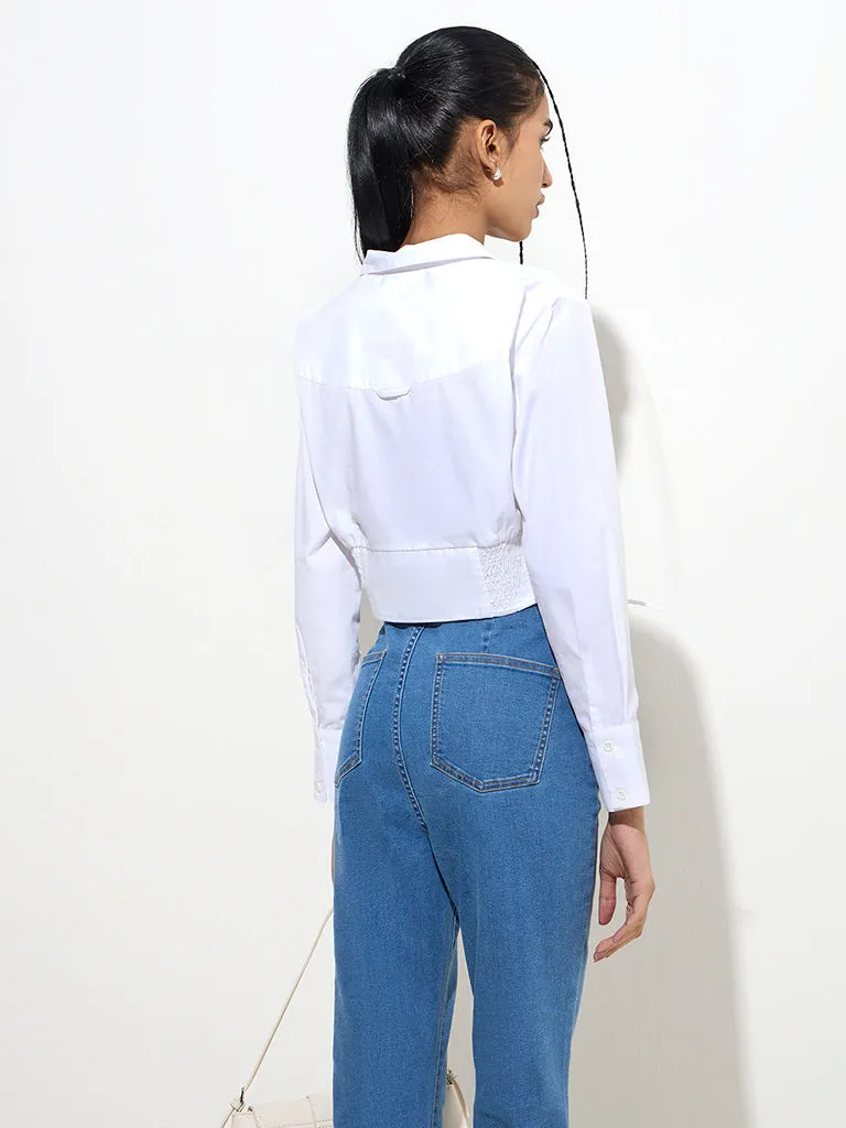 Nuon White Criss-Cross Detailed Cotton Shirt