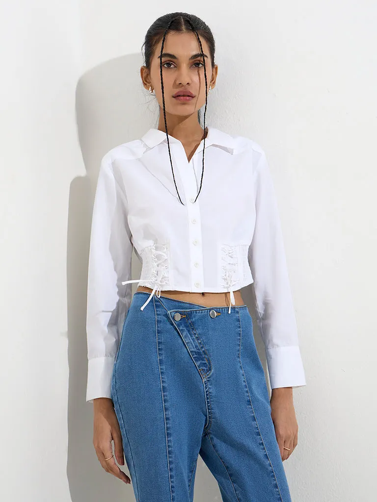 Nuon White Criss-Cross Detailed Cotton Shirt