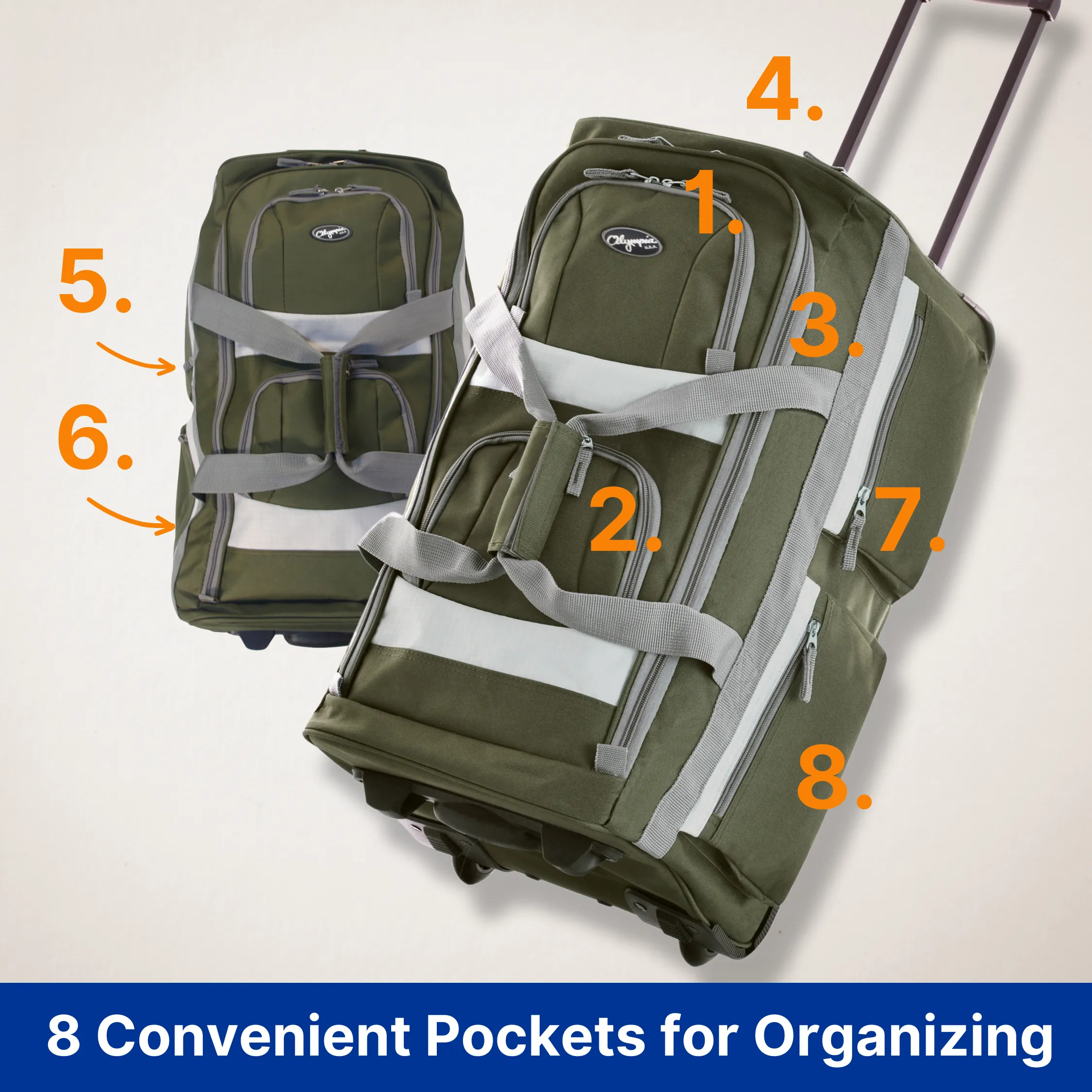 Olympia 8 Pocket Rolling Duffel 22" Carry-On