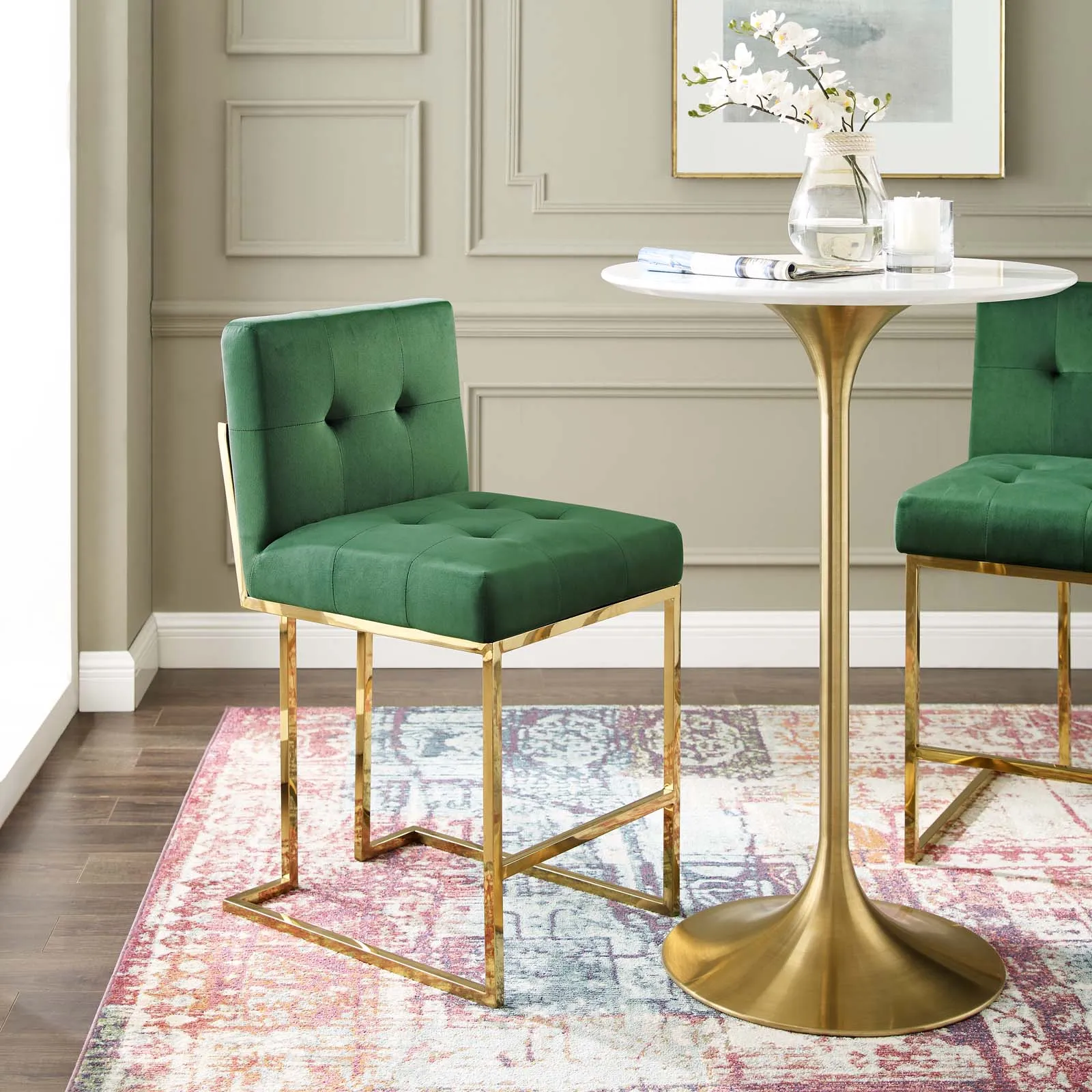 Privy Gold Stainless Steel Performance Velvet Counter Stool by Modway