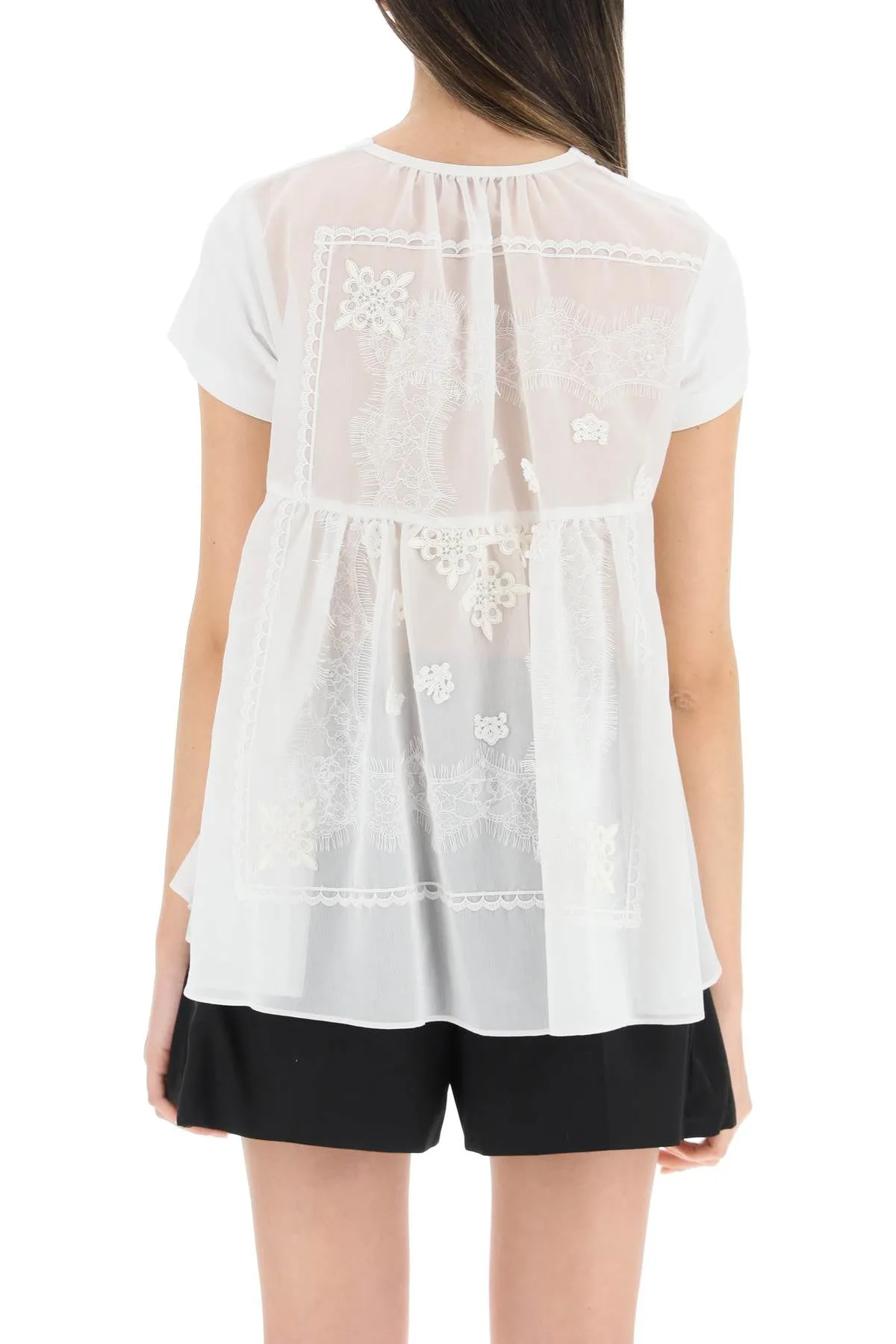 Sacai Panelled Lace Detailed T-Shirt