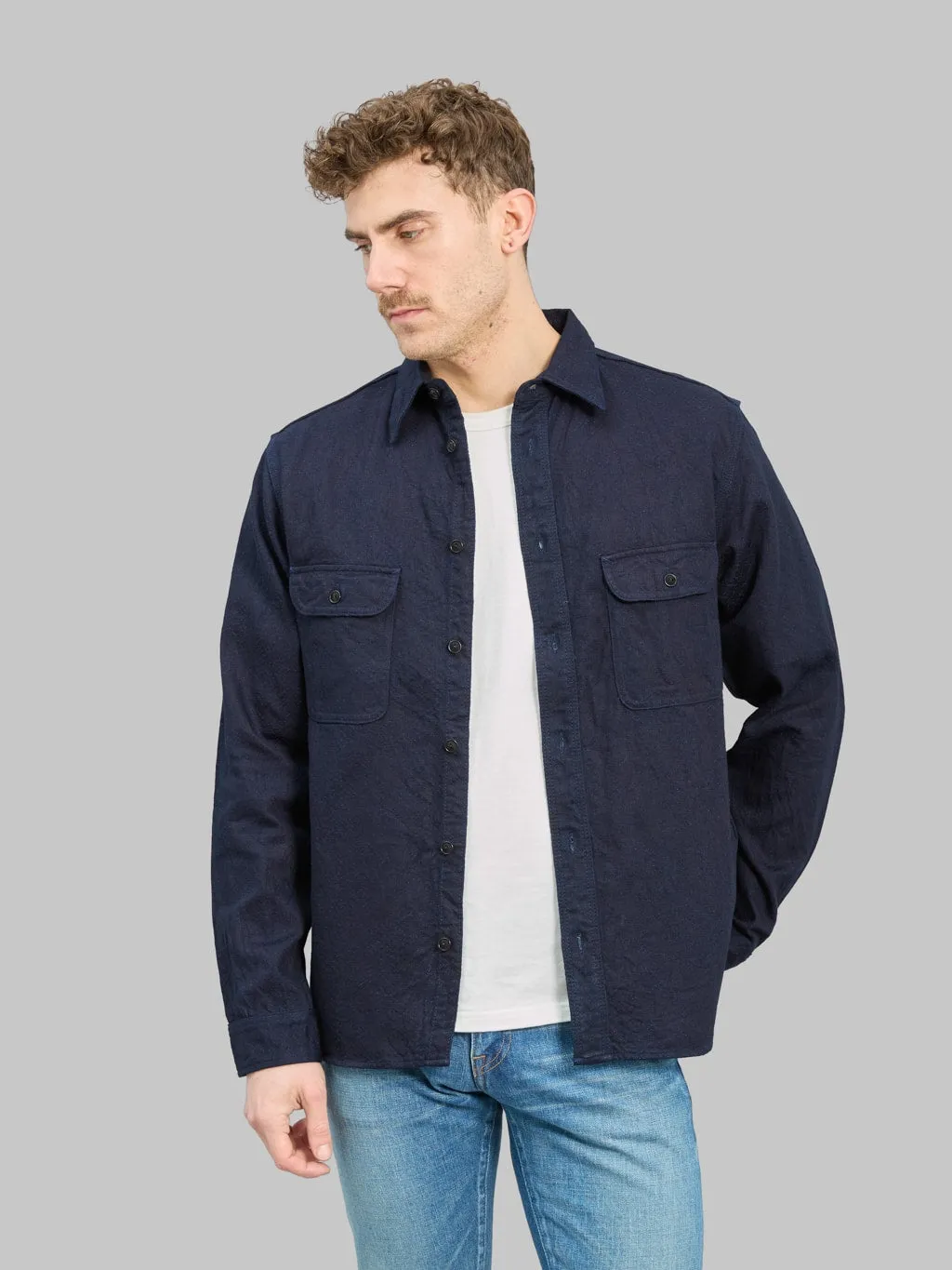 Samurai Jeans SSS25-01W Indigo Snake Jacquard Shirt
