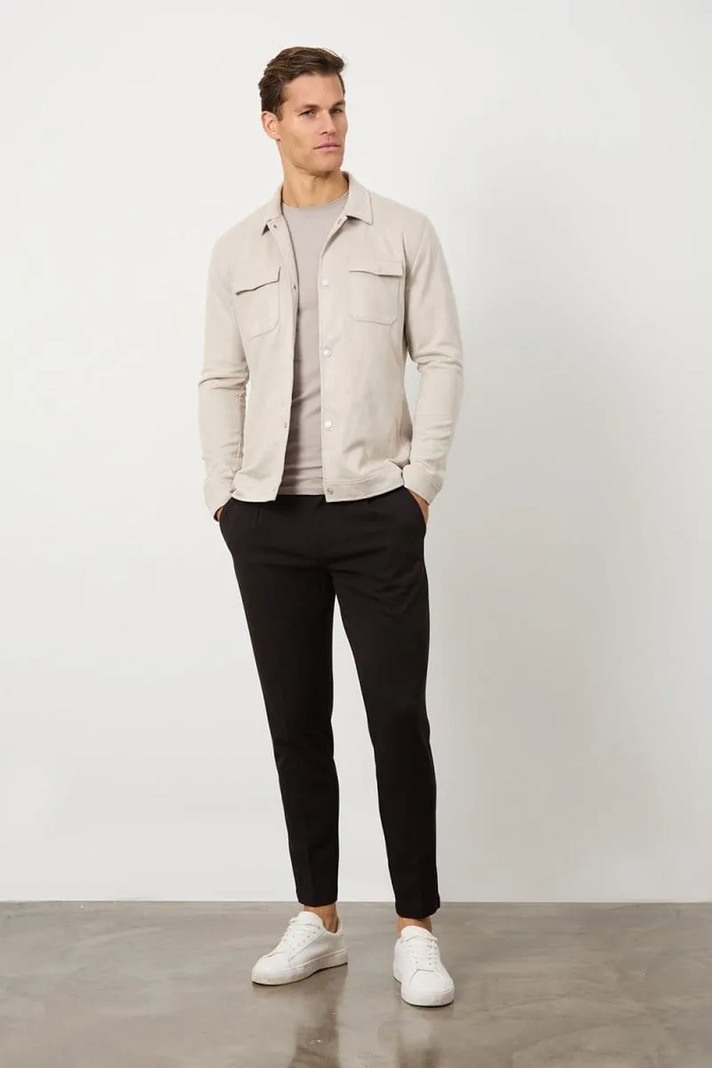Suede Look Shacket in Stone