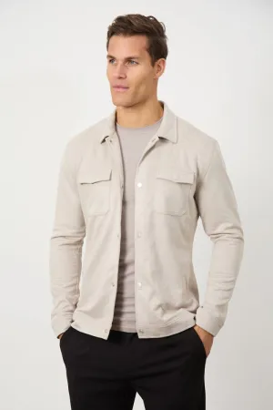 Suede Look Shacket in Stone