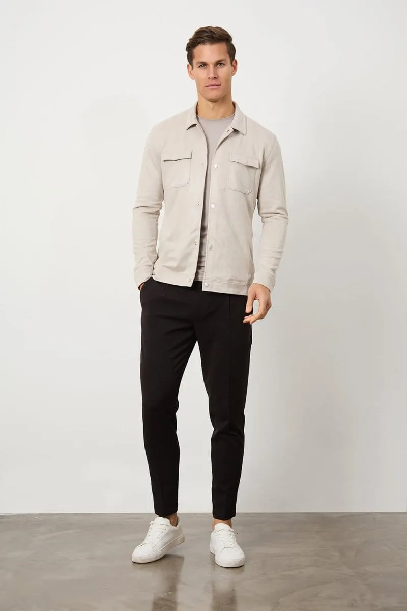 Suede Look Shacket in Stone