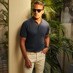 Toscano Cotton & Linen Polo Navy