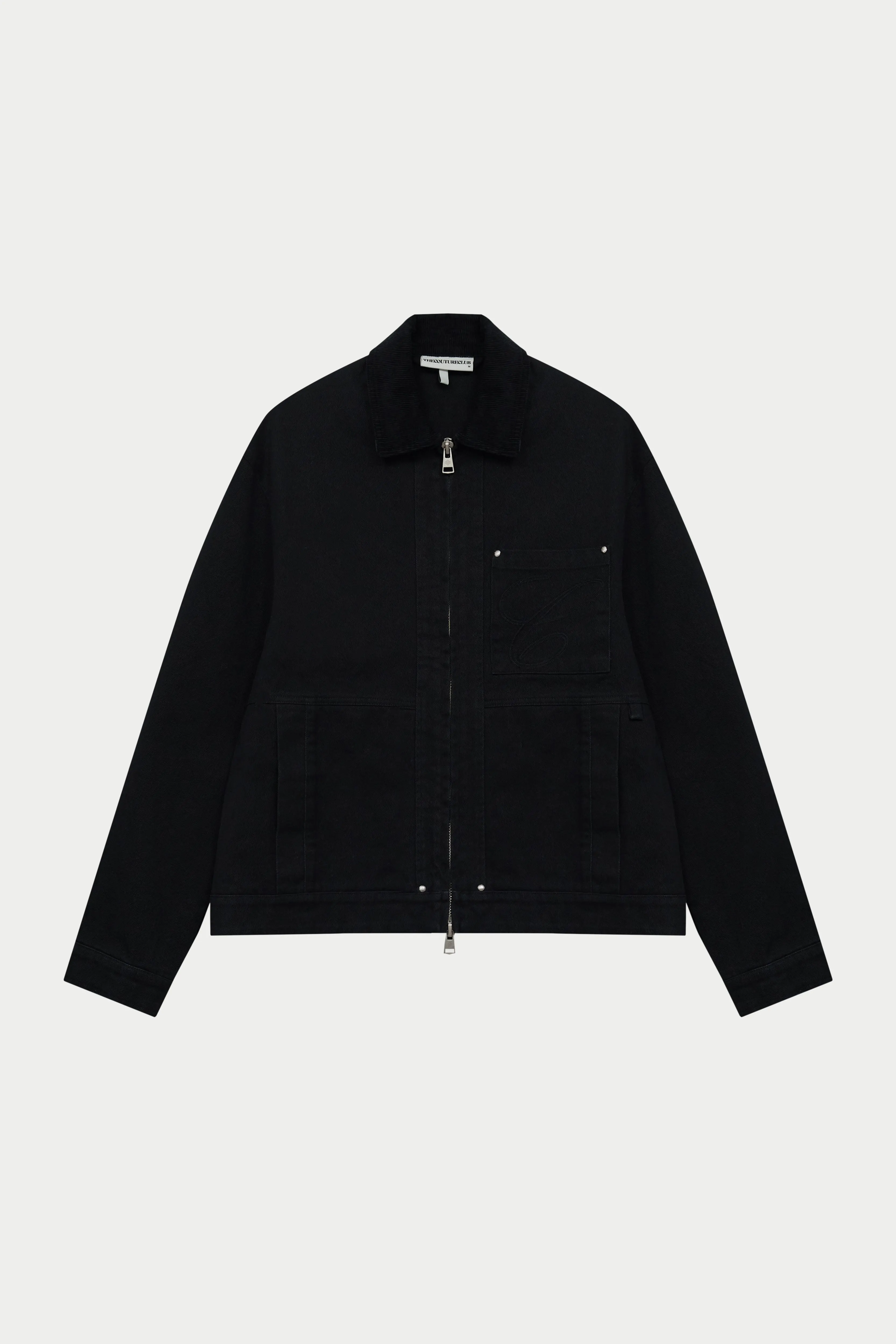 TWILL CONTRAST COLLAR JACKET - WASHED BLACK