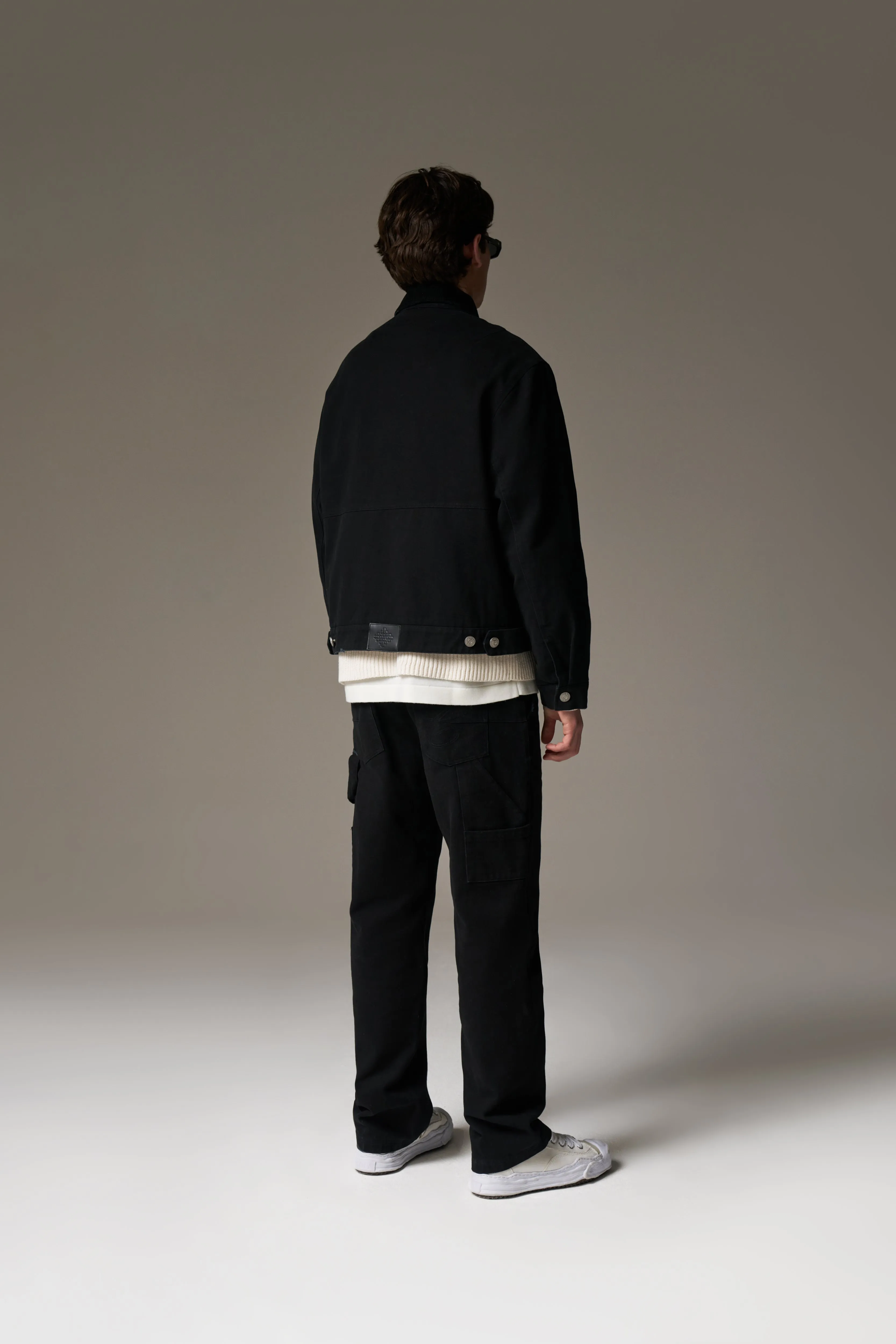 TWILL CONTRAST COLLAR JACKET - WASHED BLACK