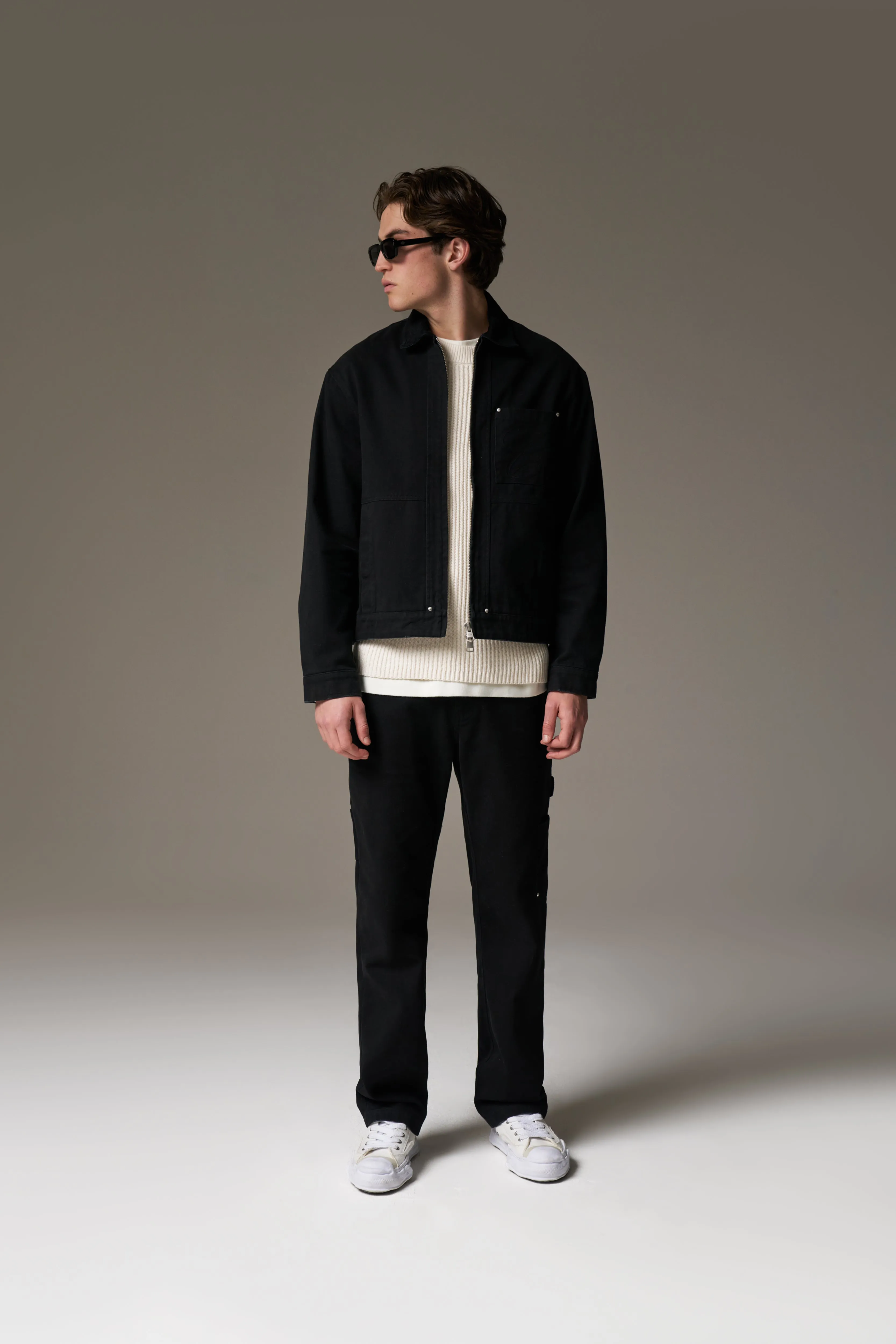 TWILL CONTRAST COLLAR JACKET - WASHED BLACK