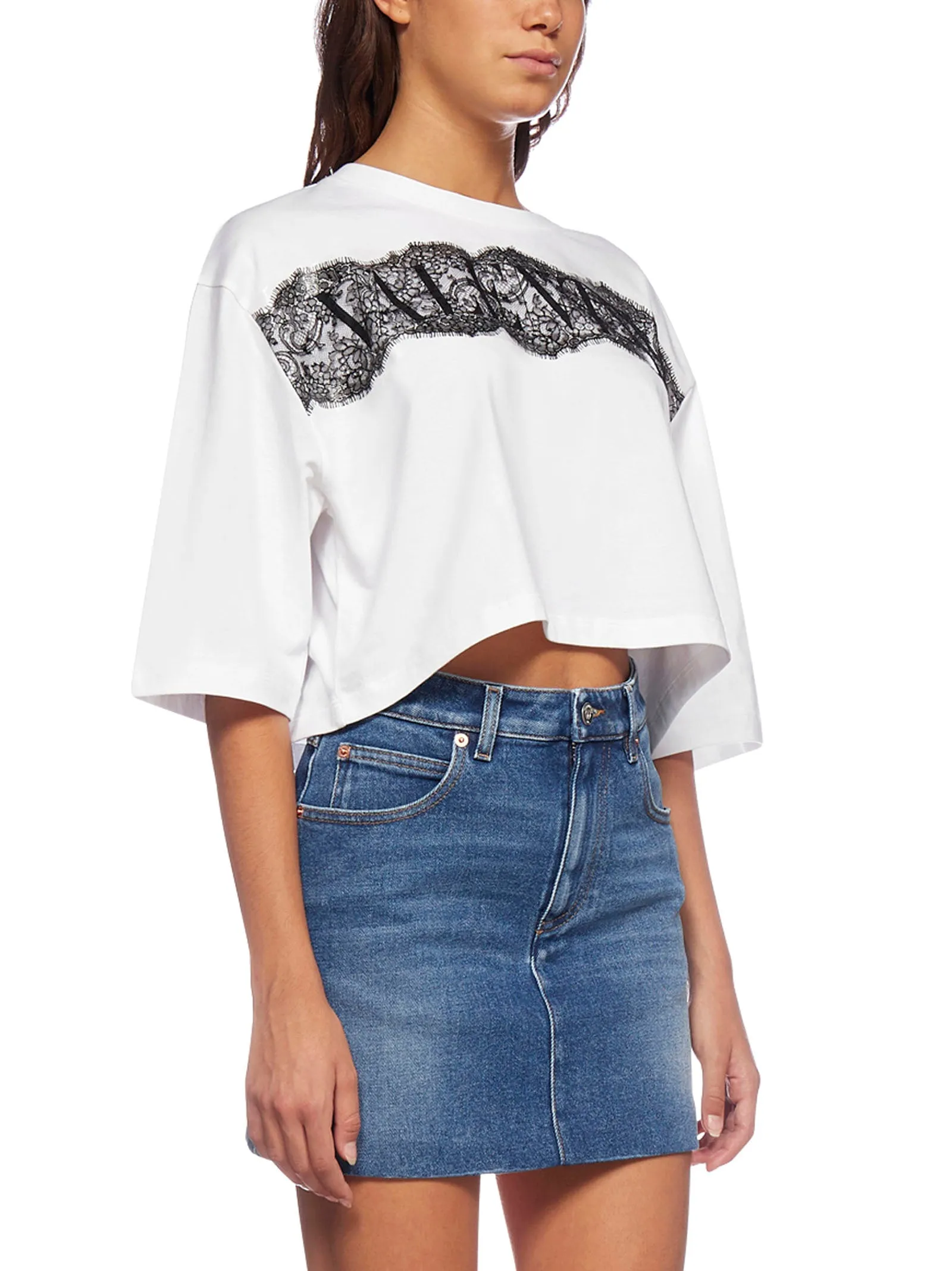 Valentino Lace-Detailed Cropped T-Shirt