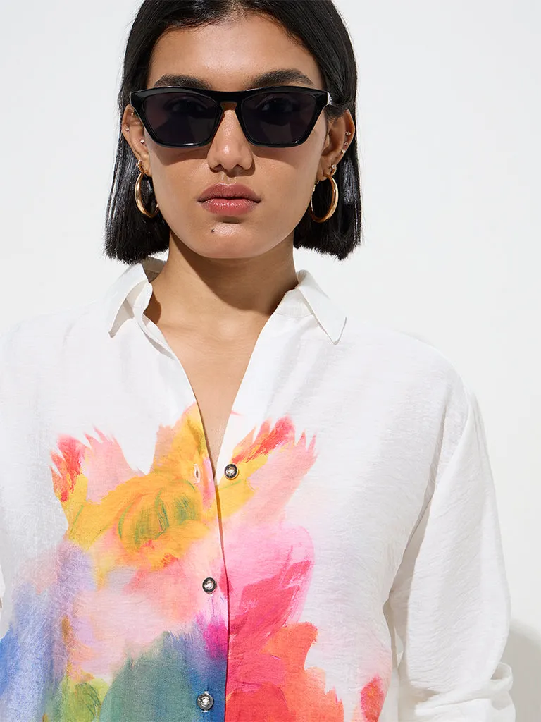 Wardrobe White Abstract Design Shirt
