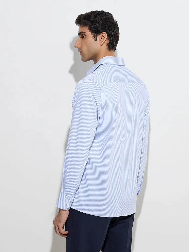 WES Formals Blue Stripe Printed Slim-Fit Cotton Shirt