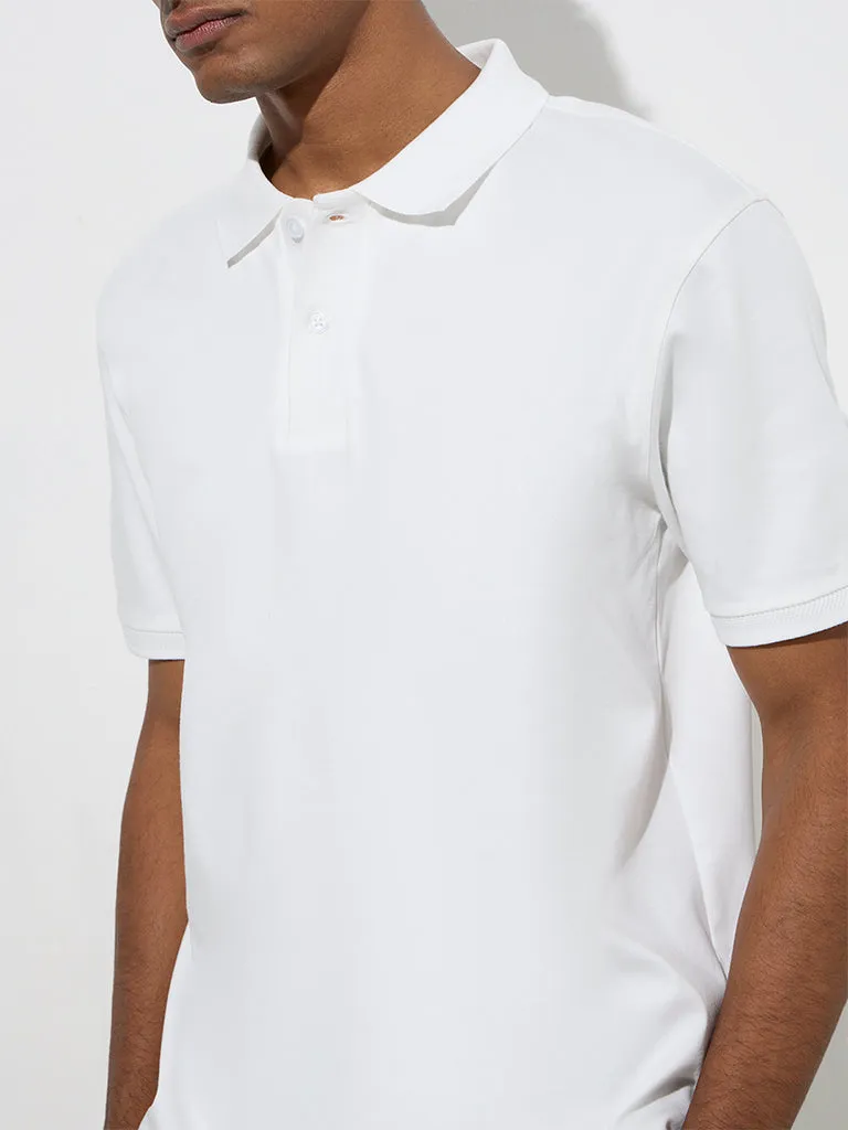 WES Formals White Slim-Fit Cotton Polo T-Shirt