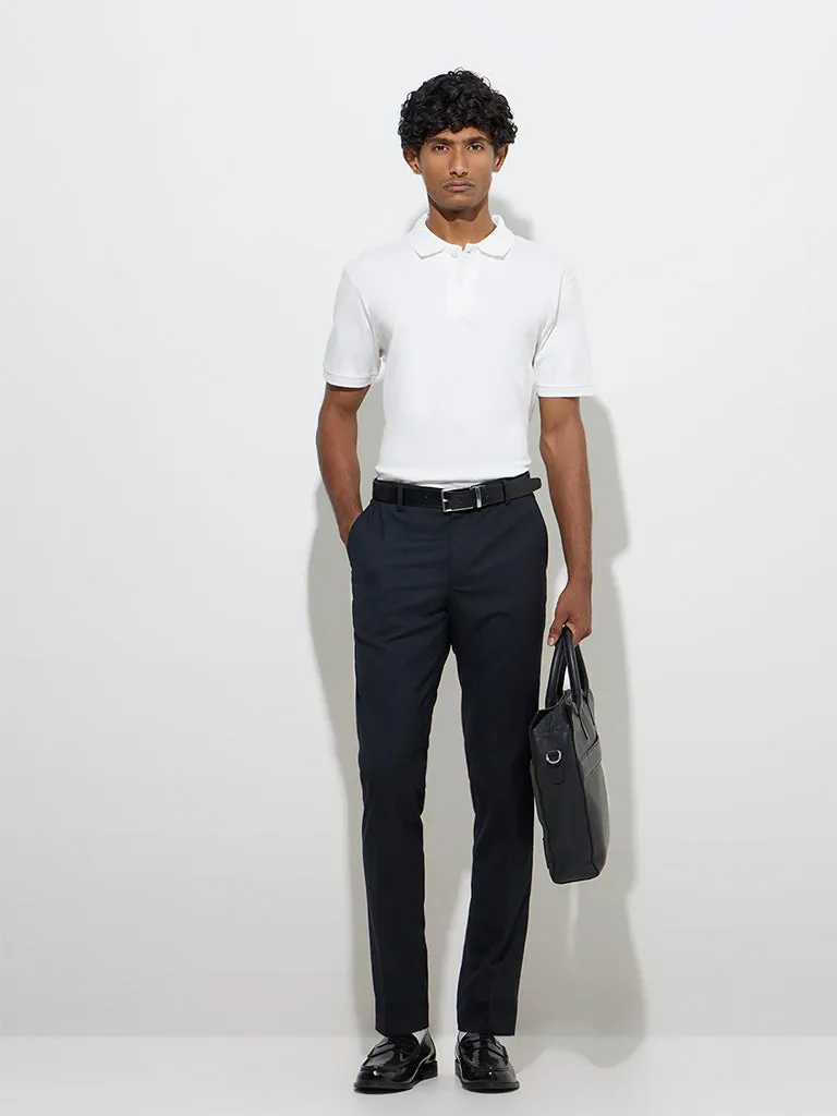 WES Formals White Slim-Fit Cotton Polo T-Shirt