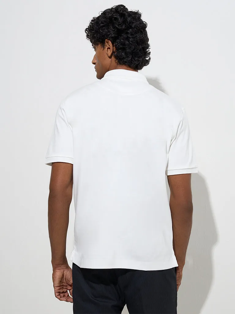WES Formals White Slim-Fit Cotton Polo T-Shirt